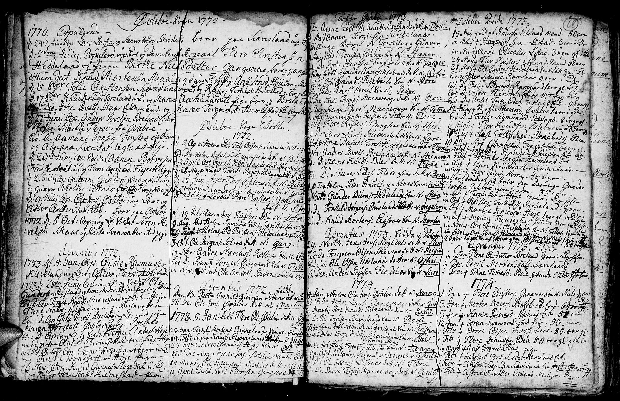 Holum sokneprestkontor, AV/SAK-1111-0022/F/Fb/Fba/L0001: Parish register (copy) no. B 1 /2, 1770-1802, p. 68