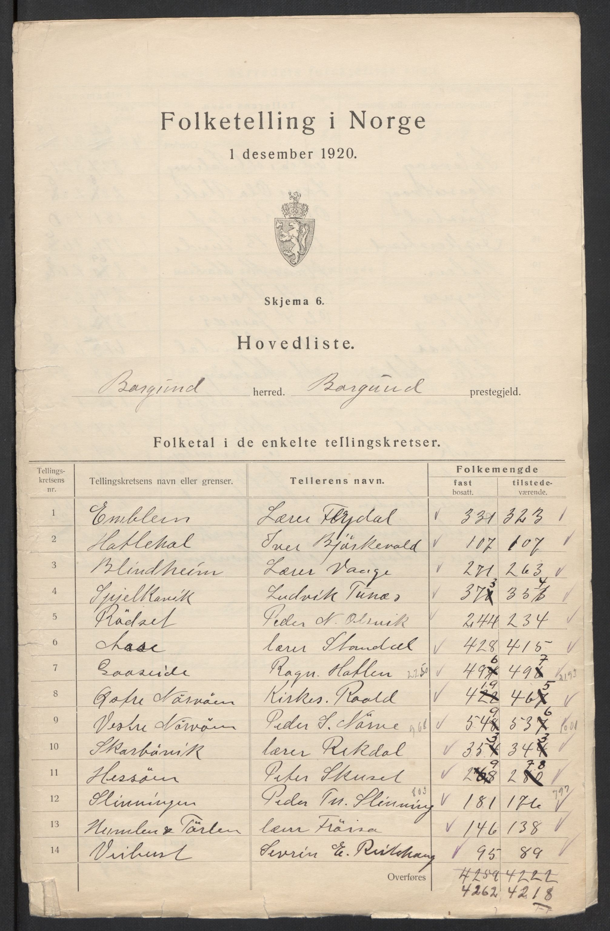 SAT, 1920 census for Borgund, 1920, p. 5