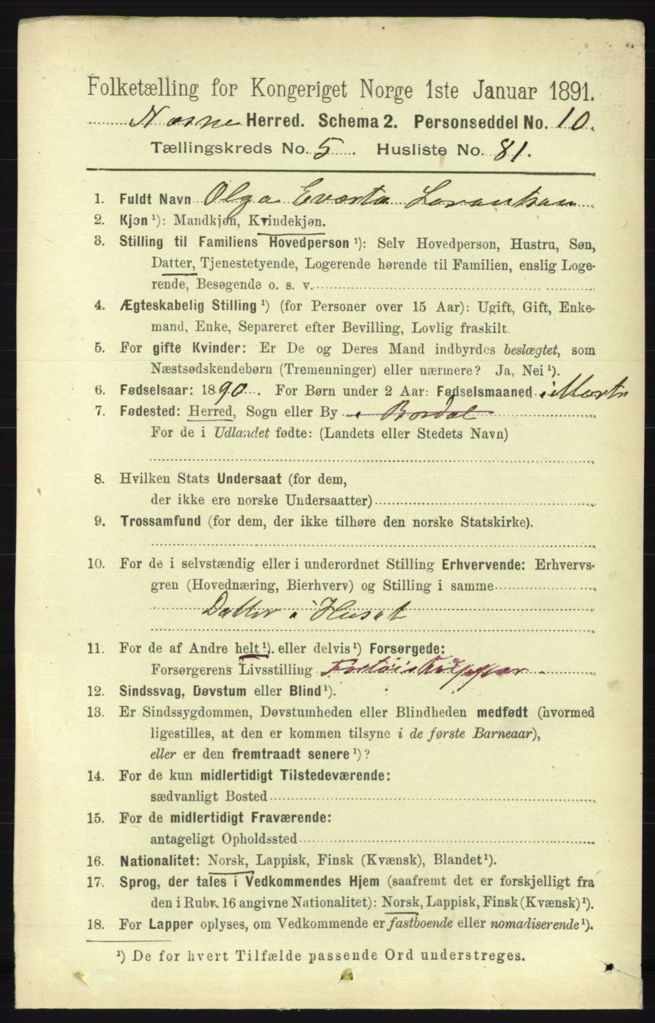 RA, 1891 census for 1828 Nesna, 1891, p. 3216