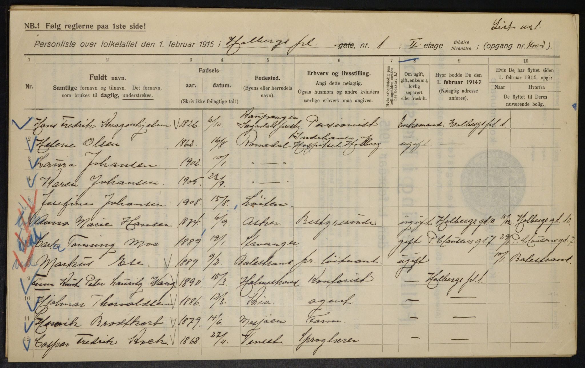 OBA, Municipal Census 1915 for Kristiania, 1915, p. 40142