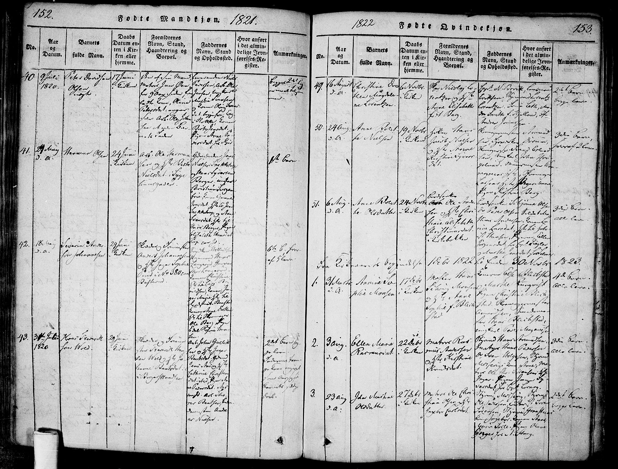 Halden prestekontor Kirkebøker, AV/SAO-A-10909/F/Fa/L0003: Parish register (official) no. I 3, 1815-1834, p. 152-153