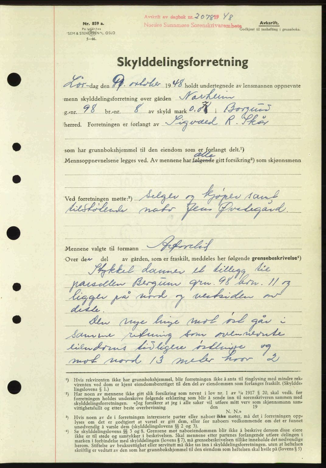 Nordre Sunnmøre sorenskriveri, AV/SAT-A-0006/1/2/2C/2Ca: Mortgage book no. A29, 1948-1949, Diary no: : 2078/1948