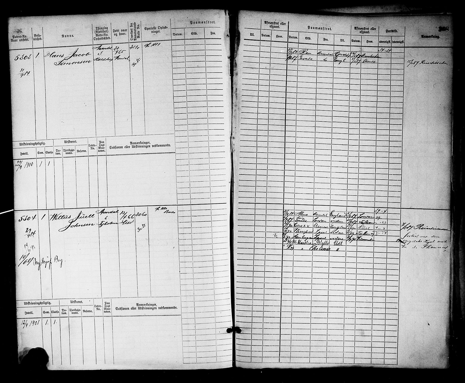 Arendal mønstringskrets, SAK/2031-0012/F/Fb/L0016: Hovedrulle nr 4569-5322, S-14, 1879-1900, p. 380