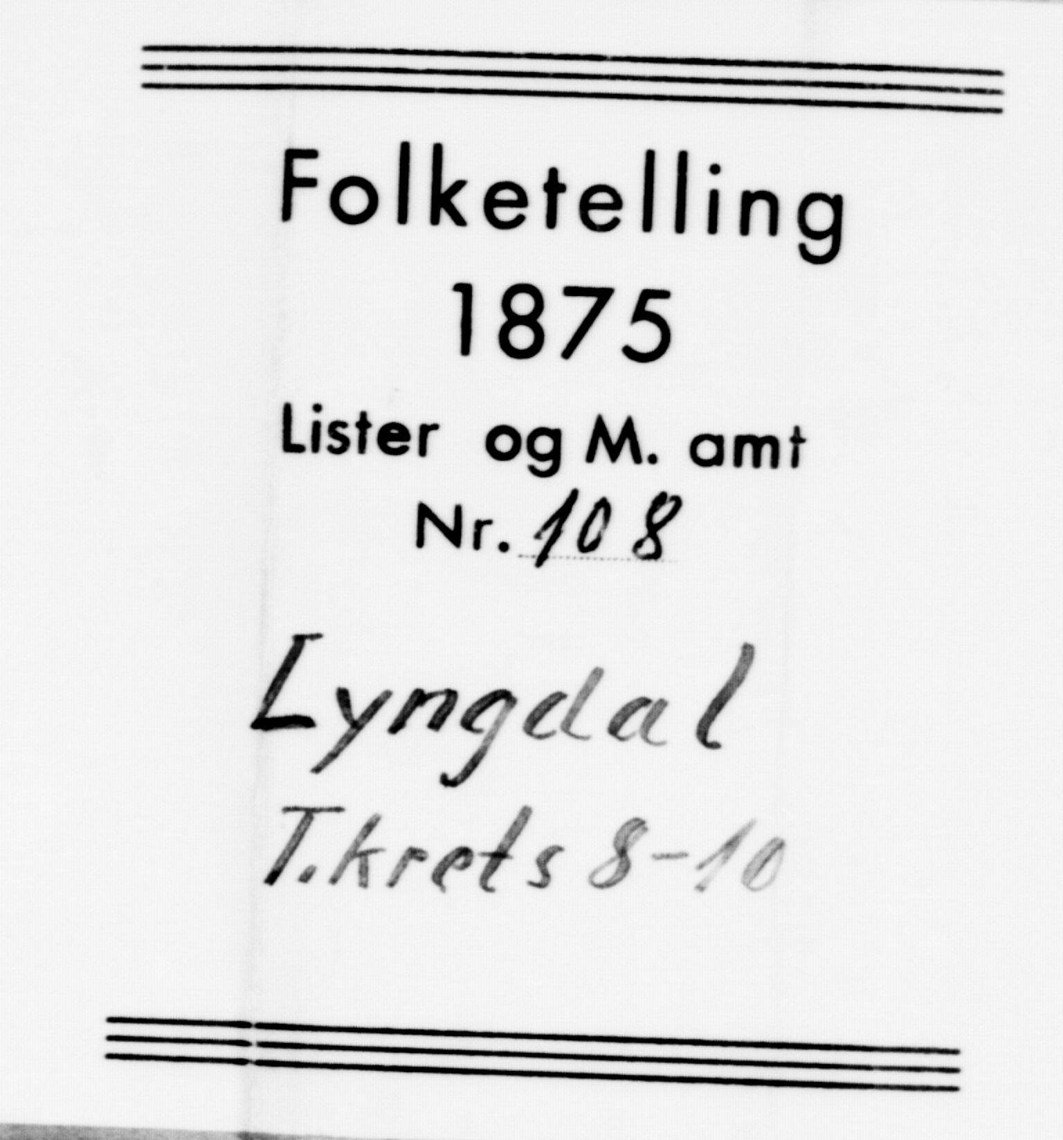 SAK, 1875 census for 1032P Lyngdal, 1875, p. 1228