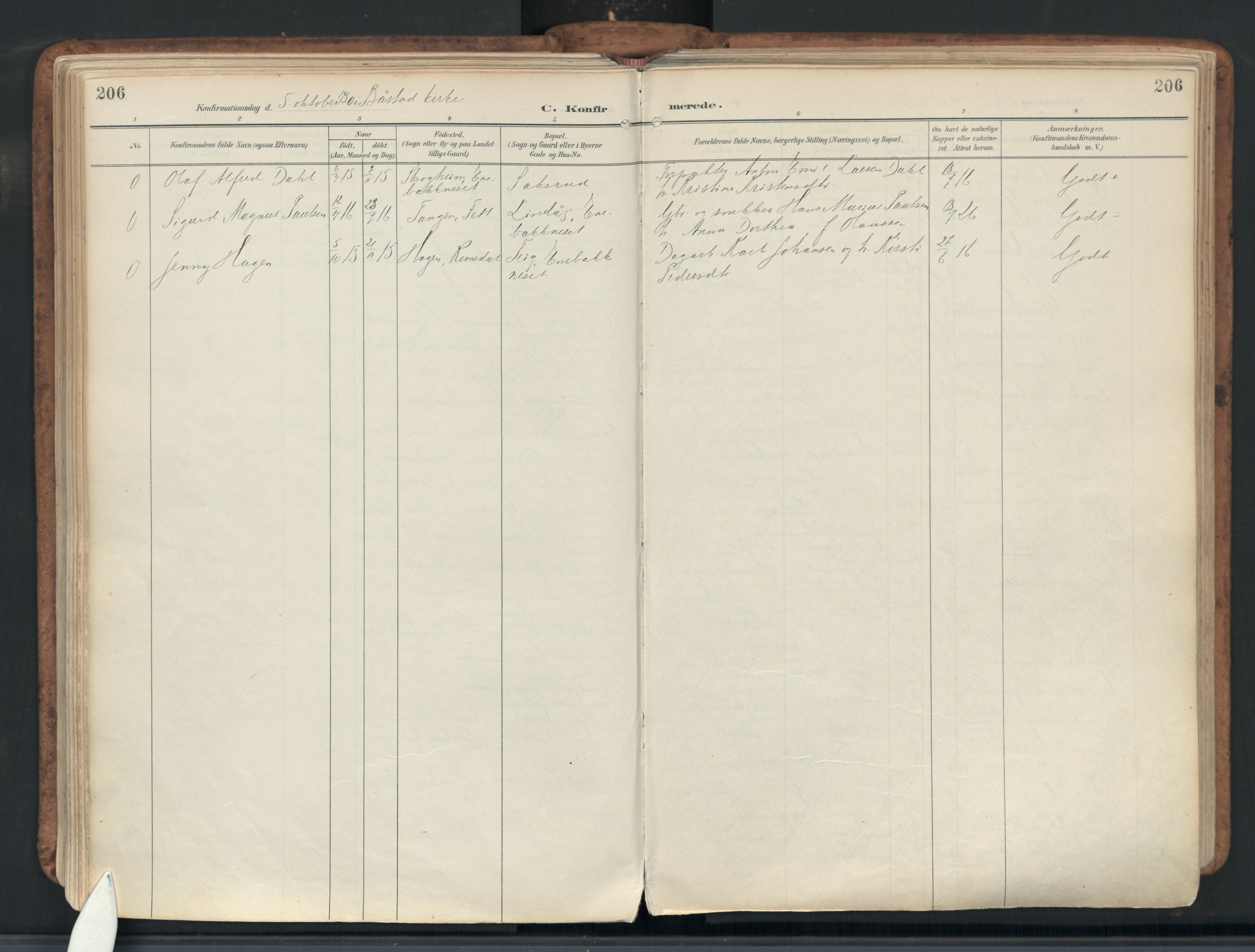 Enebakk prestekontor Kirkebøker, AV/SAO-A-10171c/F/Fb/L0002: Parish register (official) no. II 2, 1891-1959, p. 206