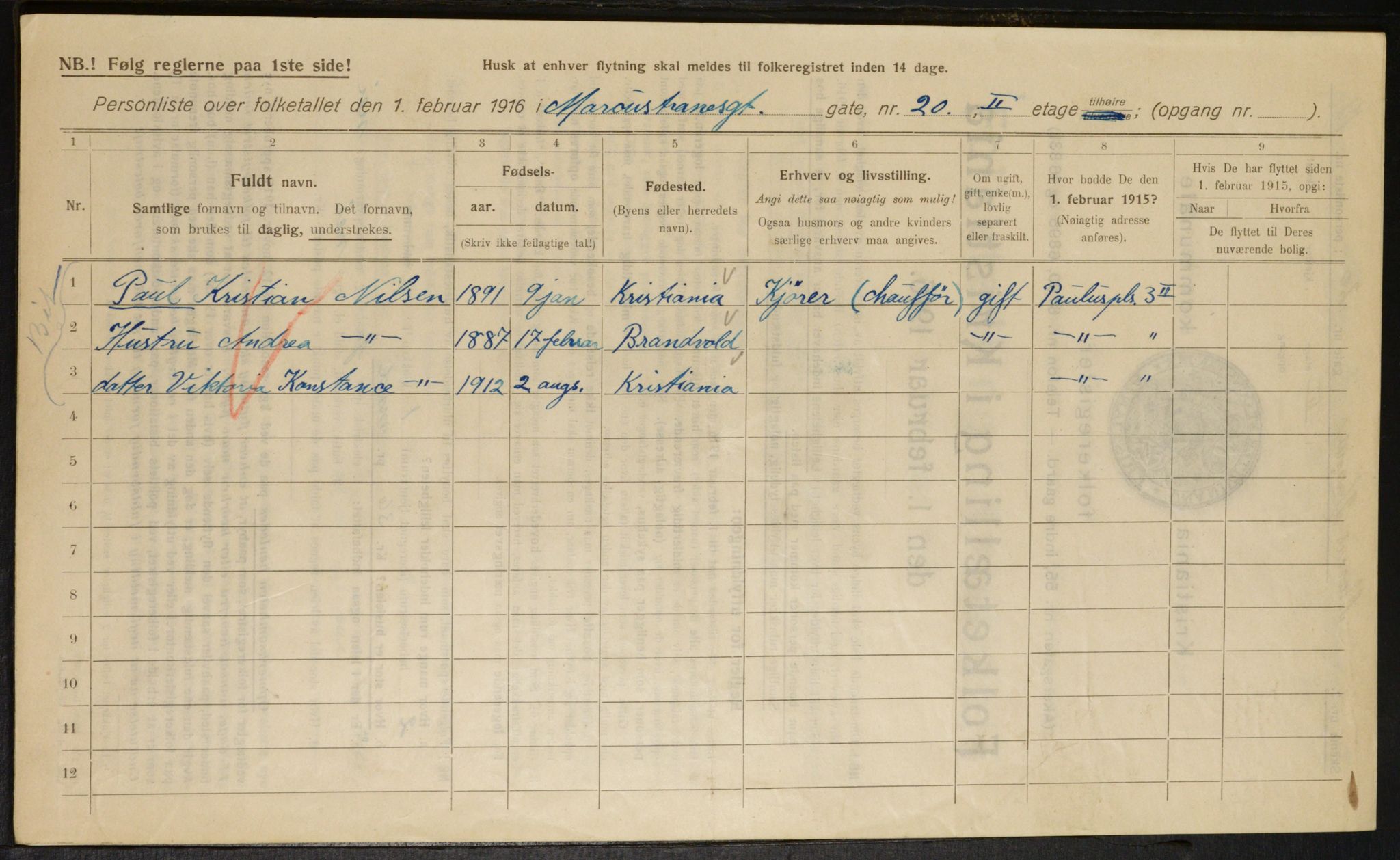 OBA, Municipal Census 1916 for Kristiania, 1916, p. 61815