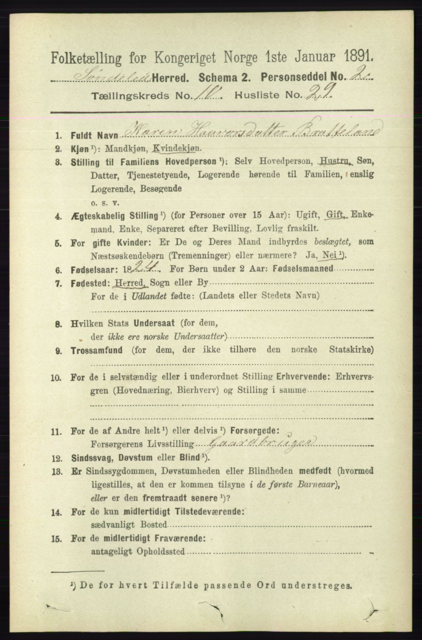 RA, 1891 census for 0913 Søndeled, 1891, p. 3227