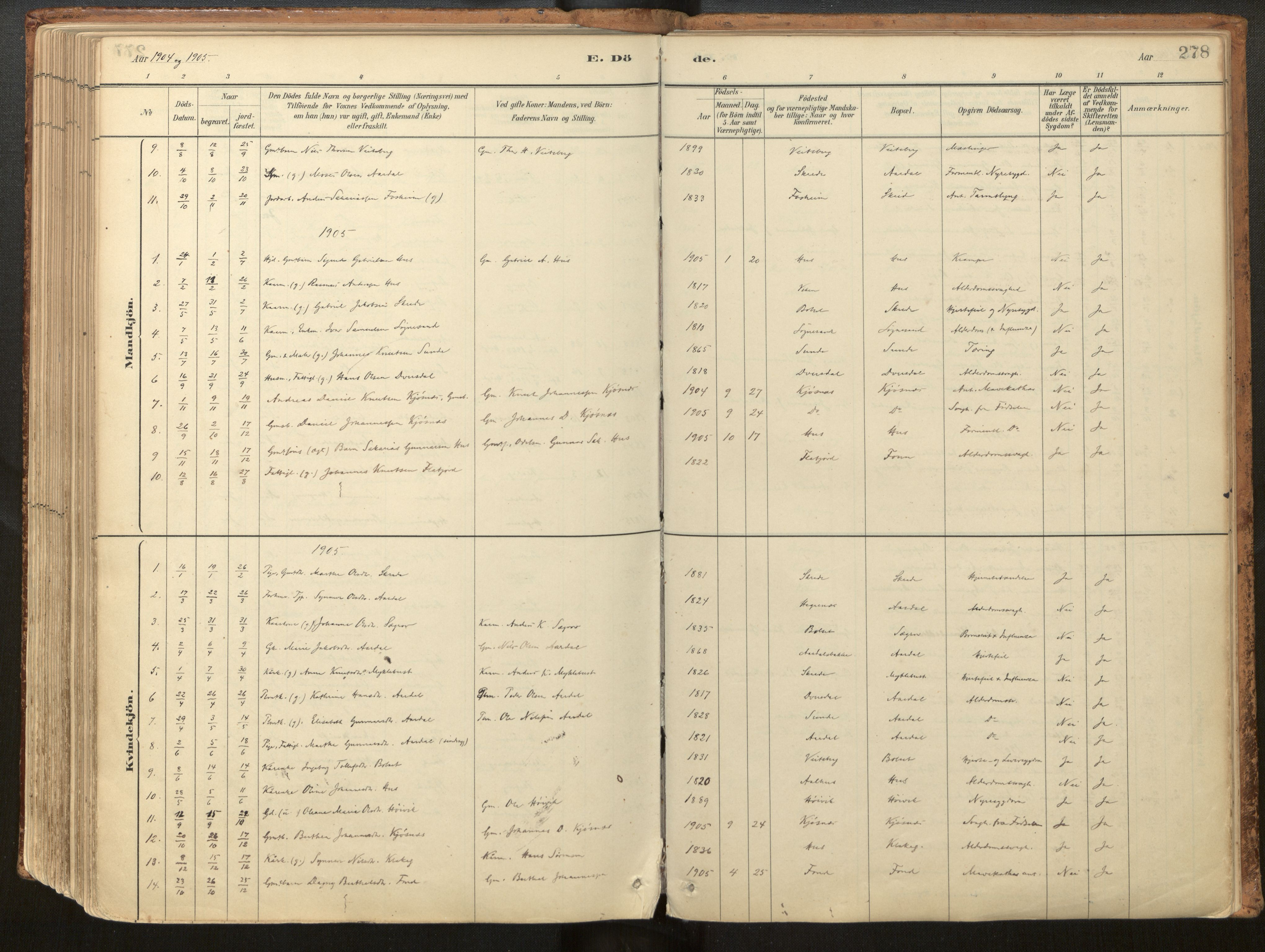 Jølster sokneprestembete, SAB/A-80701/H/Haa/Haac/L0001: Parish register (official) no. C 1, 1882-1928, p. 278