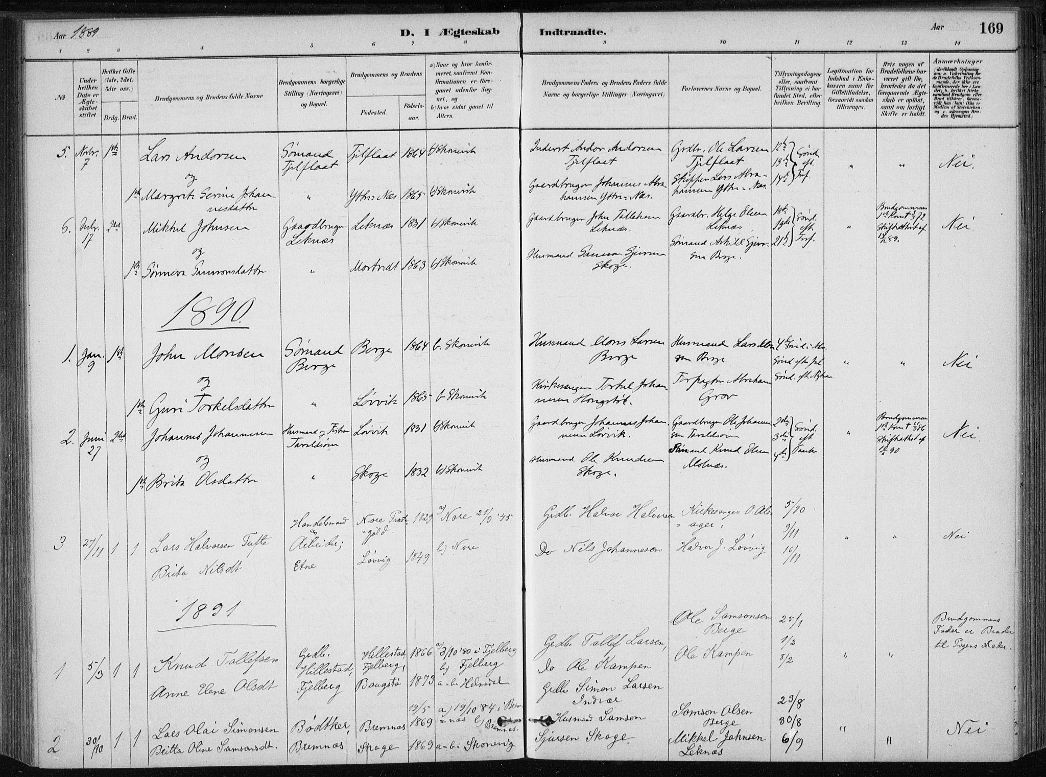Skånevik sokneprestembete, SAB/A-77801/H/Haa: Parish register (official) no. B 1, 1879-1914, p. 169