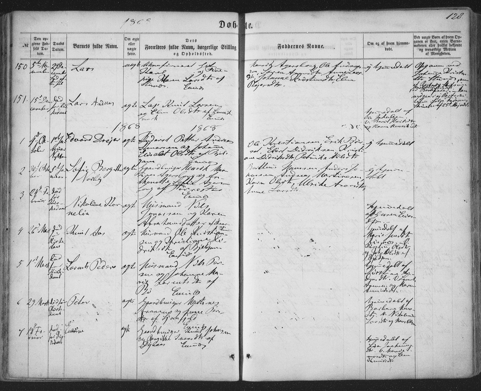 Ministerialprotokoller, klokkerbøker og fødselsregistre - Nordland, SAT/A-1459/863/L0896: Parish register (official) no. 863A08, 1861-1871, p. 128