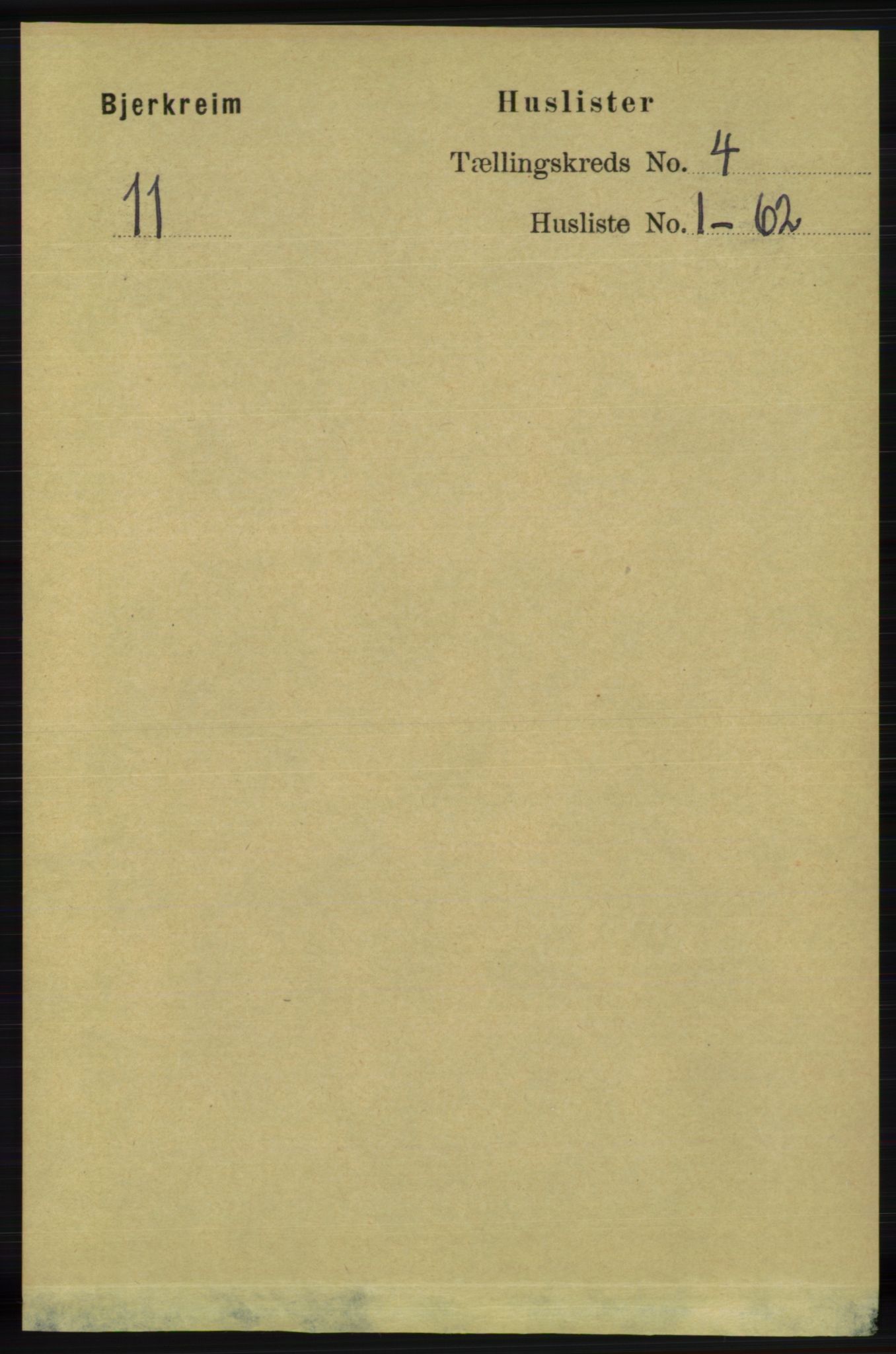 RA, 1891 census for 1114 Bjerkreim, 1891, p. 1161