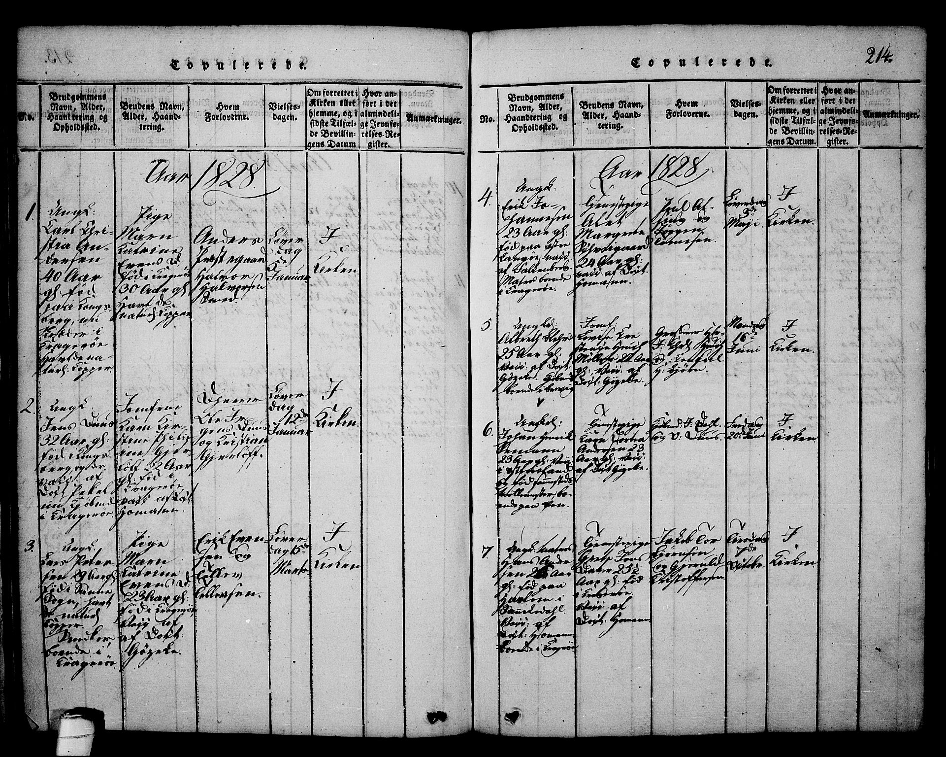 Kragerø kirkebøker, AV/SAKO-A-278/G/Ga/L0002: Parish register (copy) no. 2, 1814-1831, p. 214