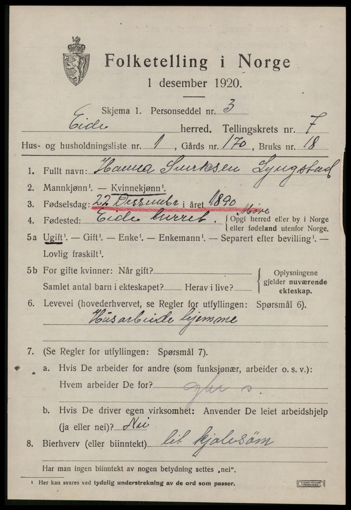 SAT, 1920 census for Eid (MR), 1920, p. 3278