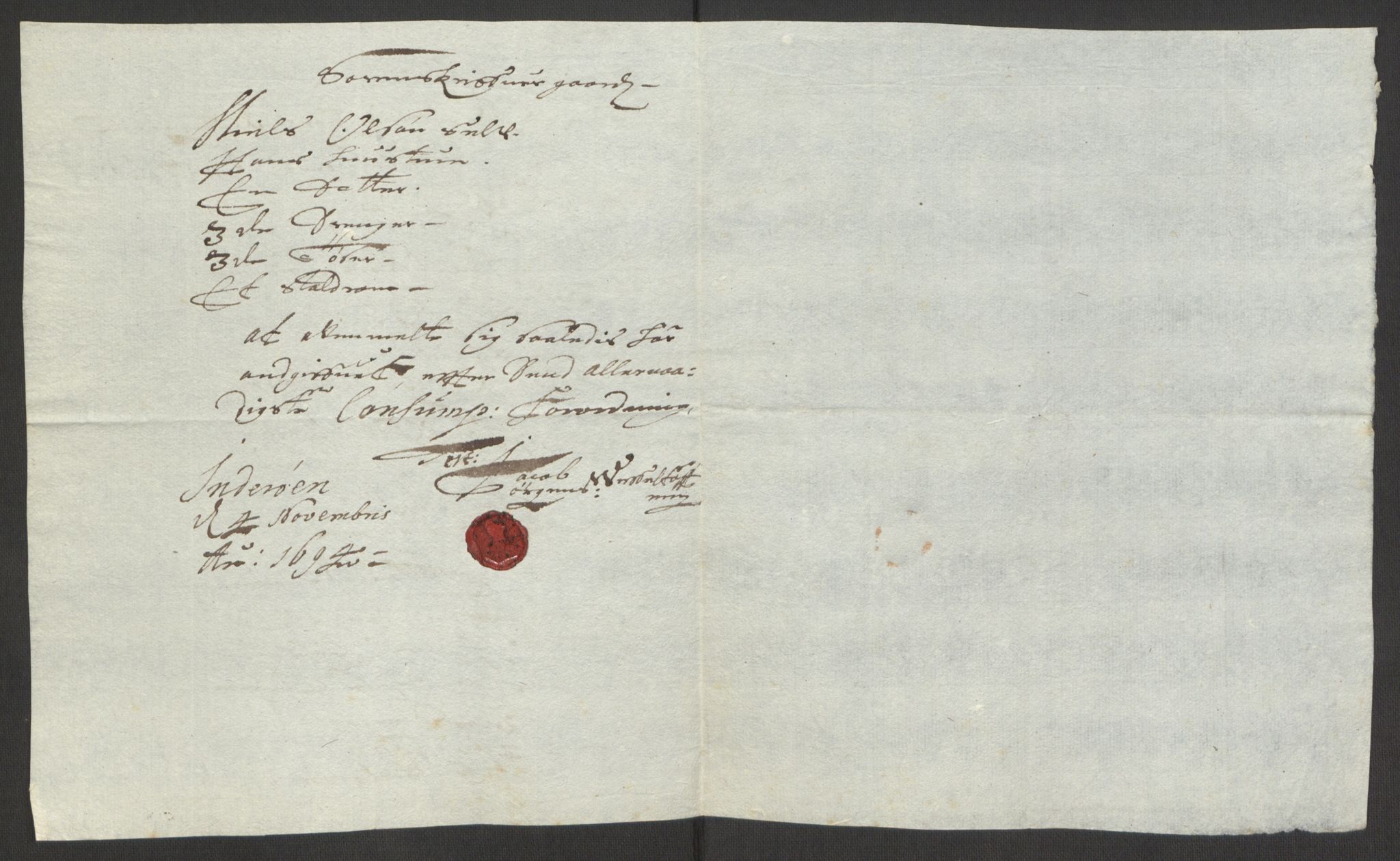 Rentekammeret inntil 1814, Reviderte regnskaper, Fogderegnskap, RA/EA-4092/R63/L4308: Fogderegnskap Inderøy, 1692-1694, p. 563