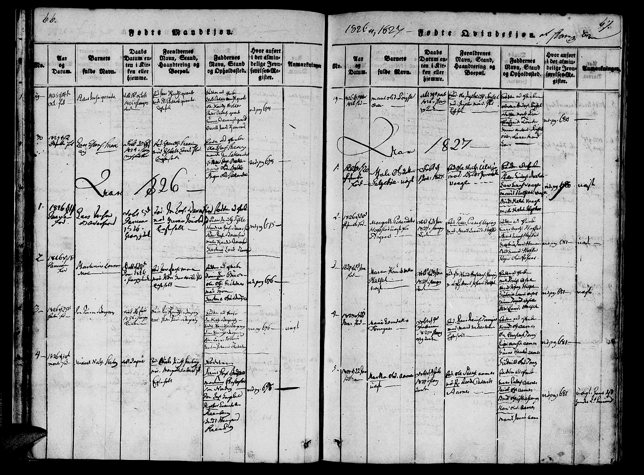 Ministerialprotokoller, klokkerbøker og fødselsregistre - Møre og Romsdal, AV/SAT-A-1454/592/L1023: Parish register (official) no. 592A02, 1820-1830, p. 66-67