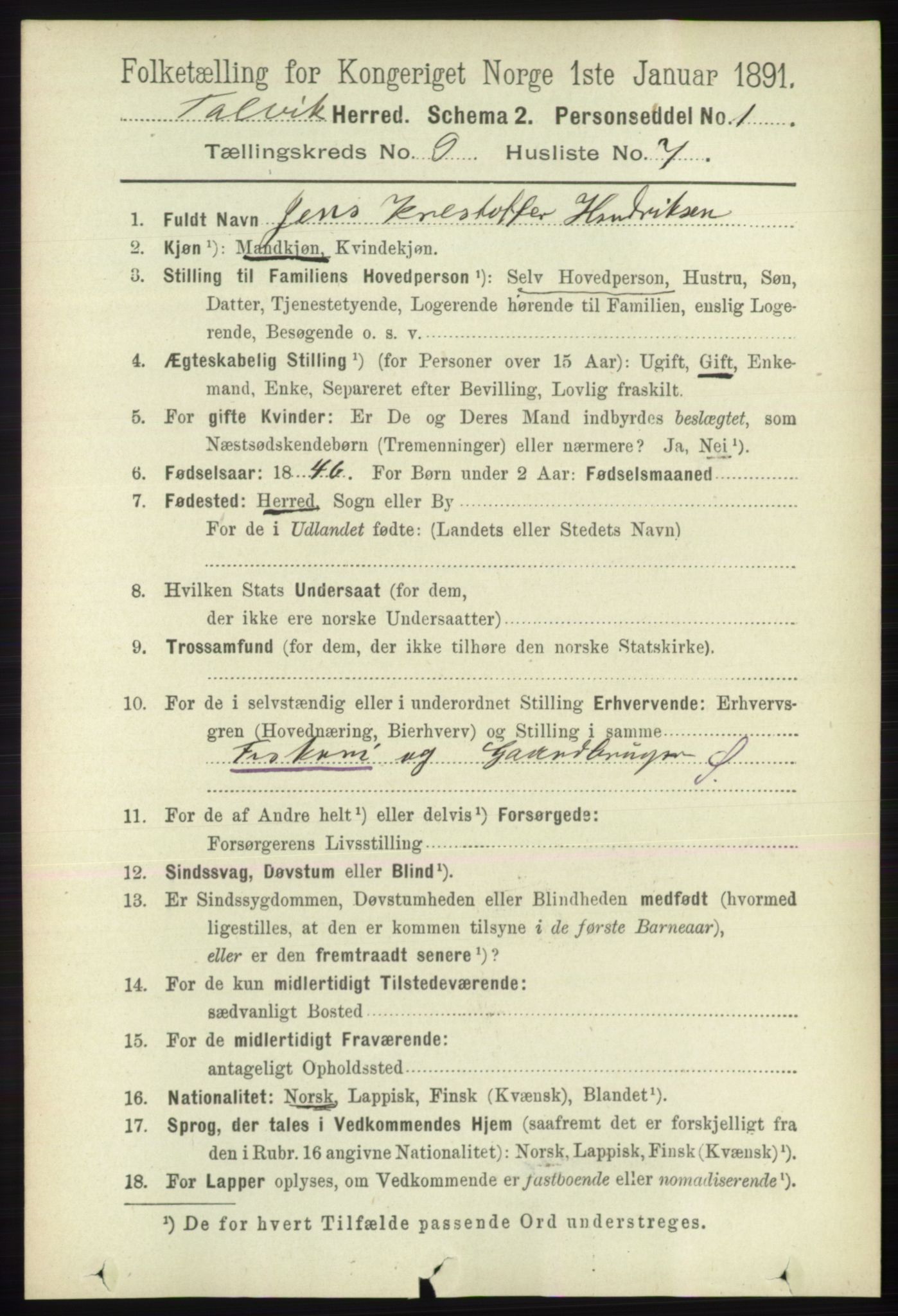 RA, 1891 census for 2013 Talvik, 1891, p. 2205