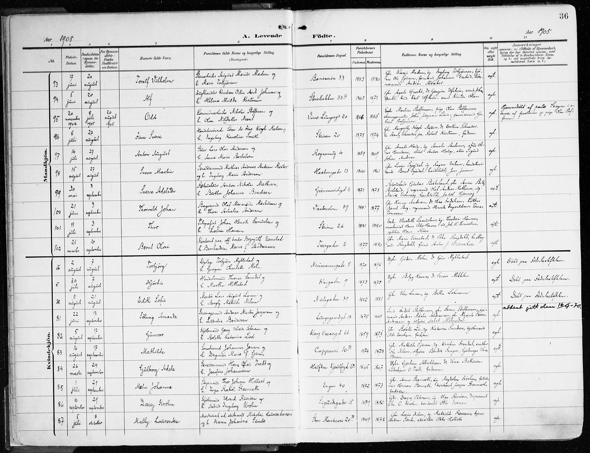 Domkirken sokneprestembete, SAB/A-74801/H/Haa/L0025: Parish register (official) no. B 8, 1903-1925, p. 36