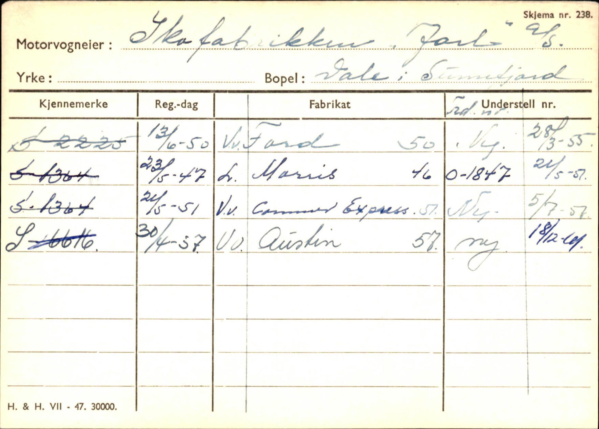 Statens vegvesen, Sogn og Fjordane vegkontor, SAB/A-5301/4/F/L0126: Eigarregister Fjaler M-Å. Leikanger A-Å, 1945-1975, p. 196