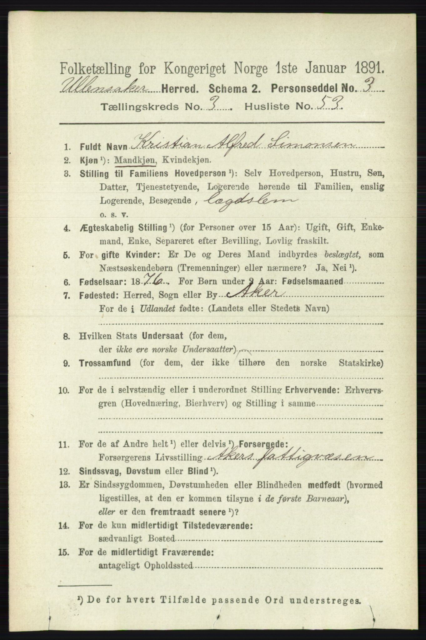 RA, 1891 census for 0235 Ullensaker, 1891, p. 1418
