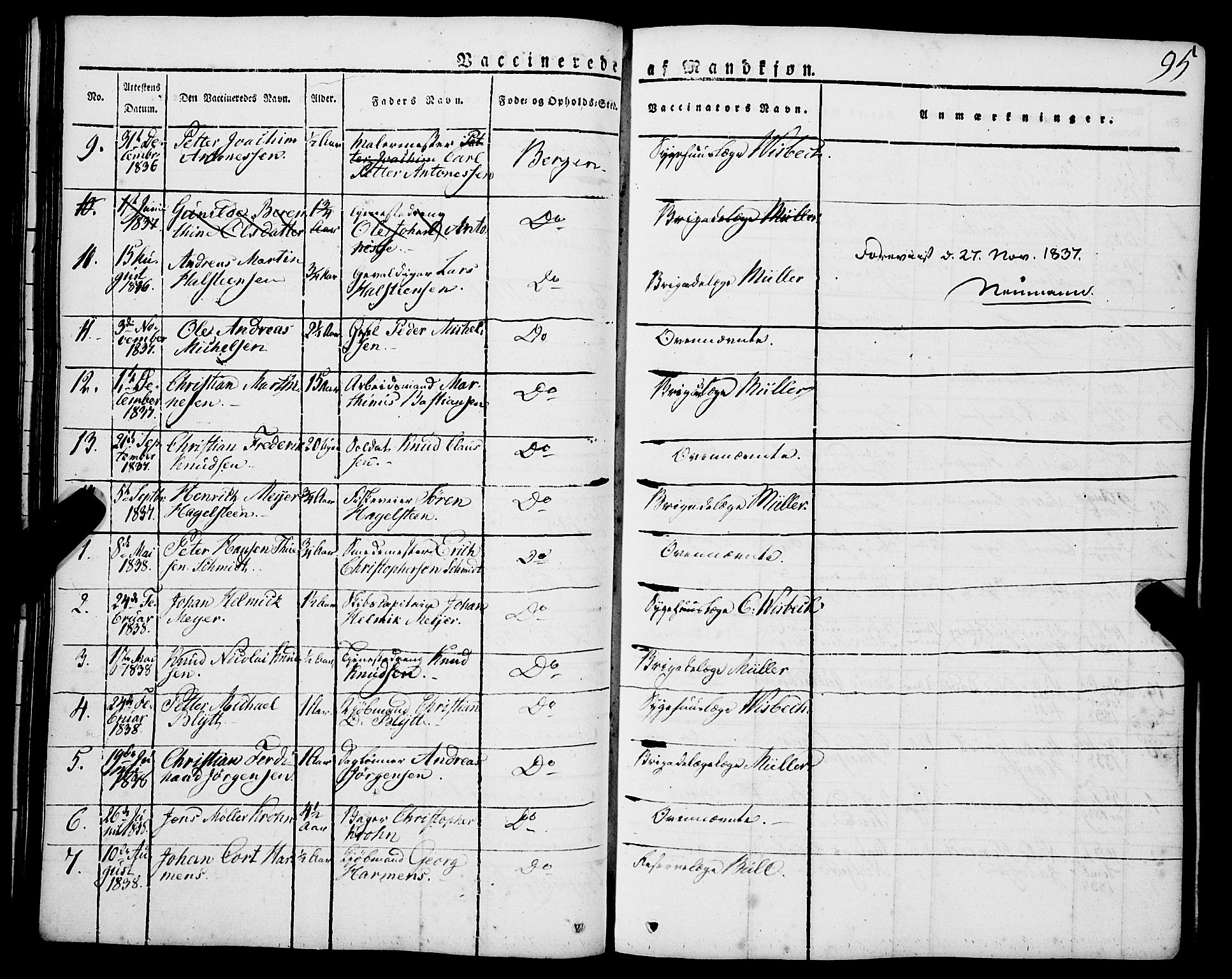 Korskirken sokneprestembete, AV/SAB-A-76101/H/Haa/L0050: Parish register (official) no. F 1, 1821-1869, p. 95