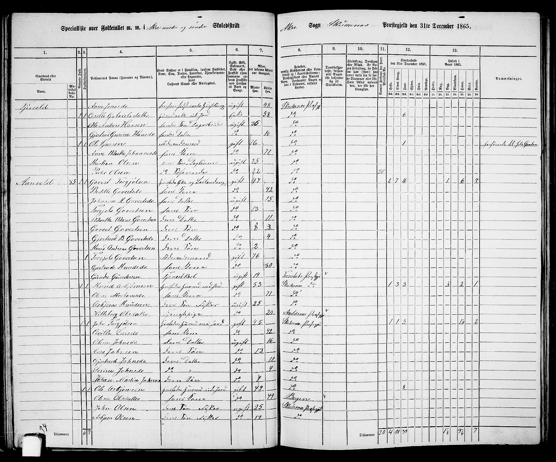 RA, 1865 census for Skudenes, 1865, p. 48