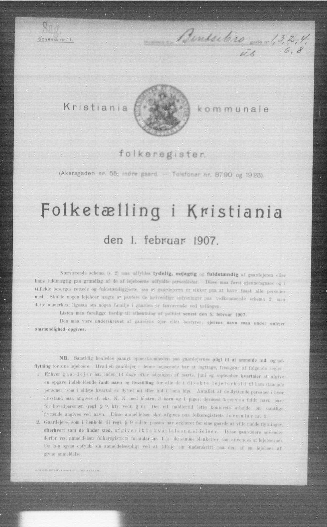 OBA, Municipal Census 1907 for Kristiania, 1907, p. 1901