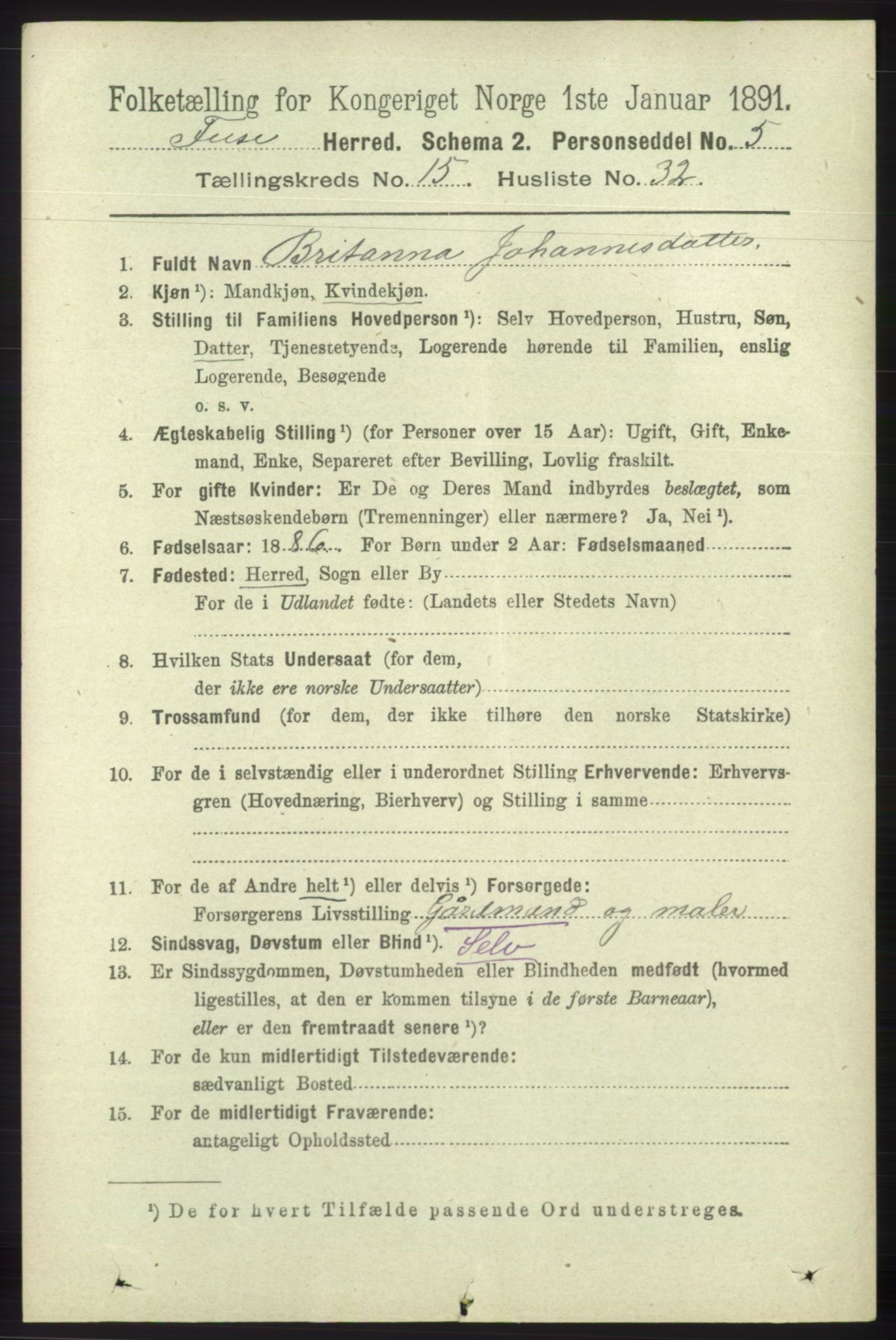 RA, 1891 census for 1241 Fusa, 1891, p. 3565