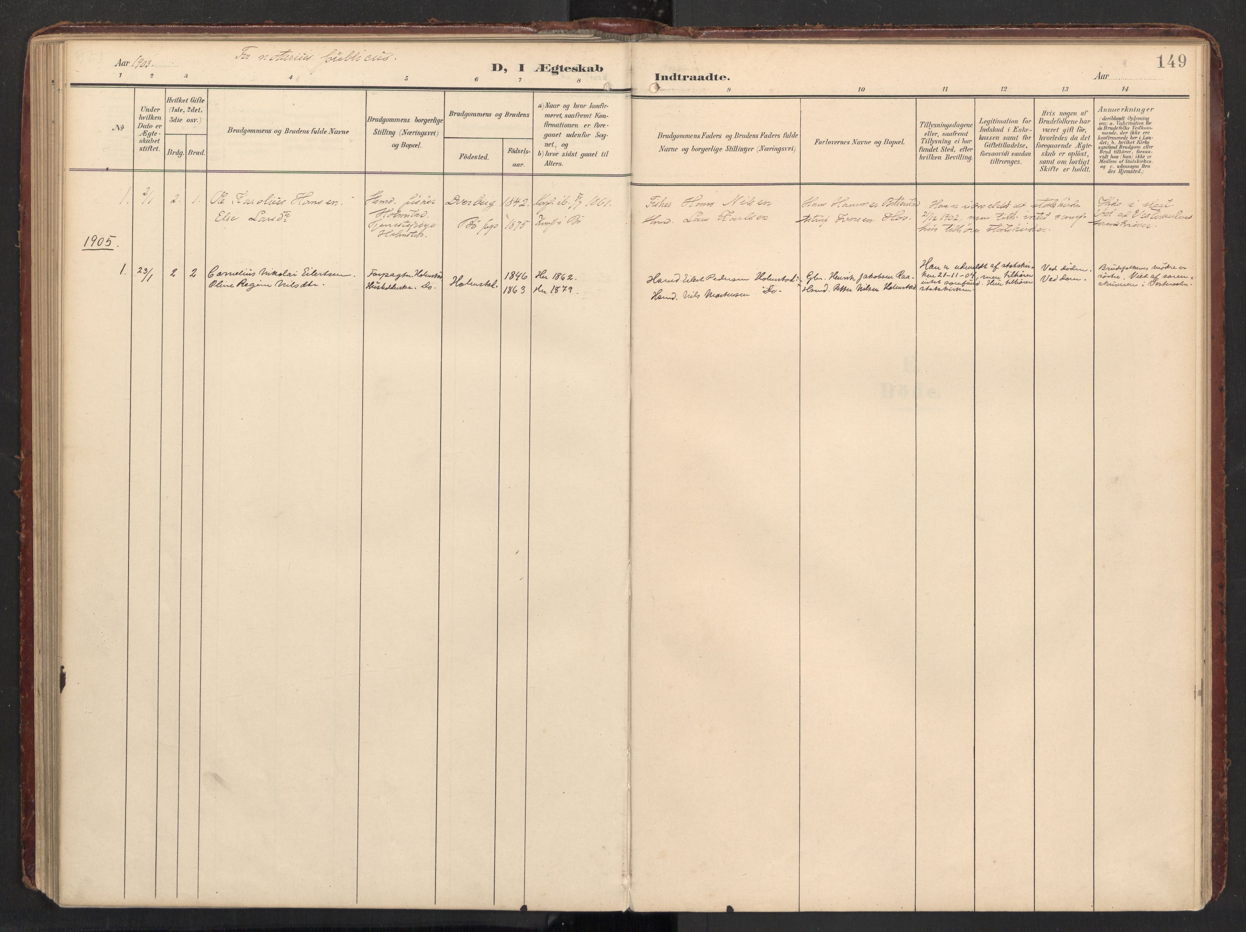 Ministerialprotokoller, klokkerbøker og fødselsregistre - Nordland, AV/SAT-A-1459/890/L1287: Parish register (official) no. 890A02, 1903-1915, p. 149