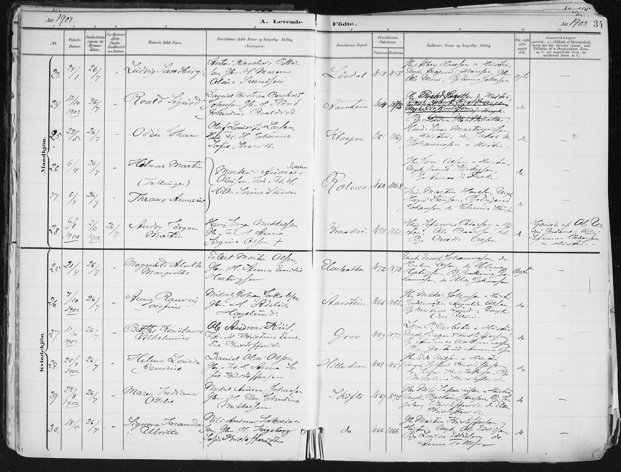 Ibestad sokneprestembete, AV/SATØ-S-0077/H/Ha/Haa/L0017kirke: Parish register (official) no. 17, 1901-1914, p. 34