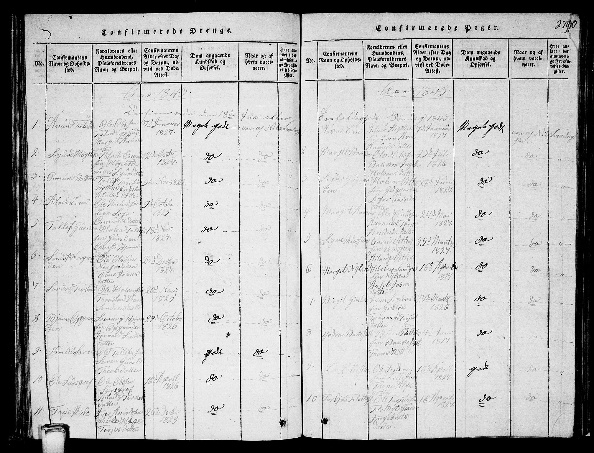 Vinje kirkebøker, SAKO/A-312/G/Ga/L0001: Parish register (copy) no. I 1, 1814-1843, p. 279