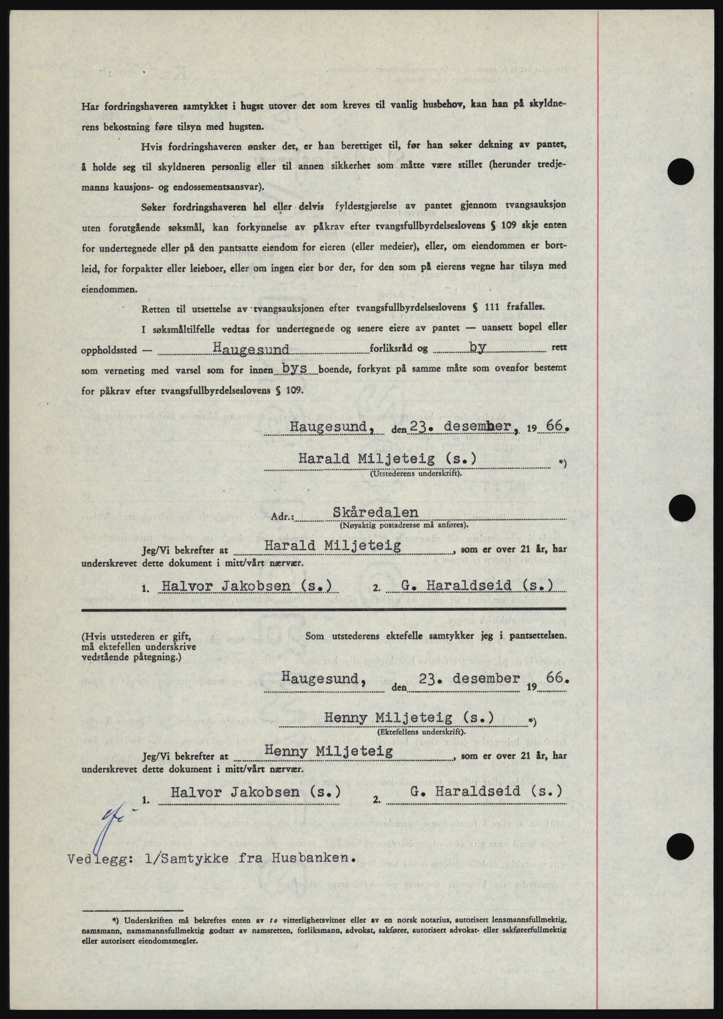 Haugesund tingrett, SAST/A-101415/01/II/IIC/L0056: Mortgage book no. B 56, 1966-1967, Diary no: : 2829/1966