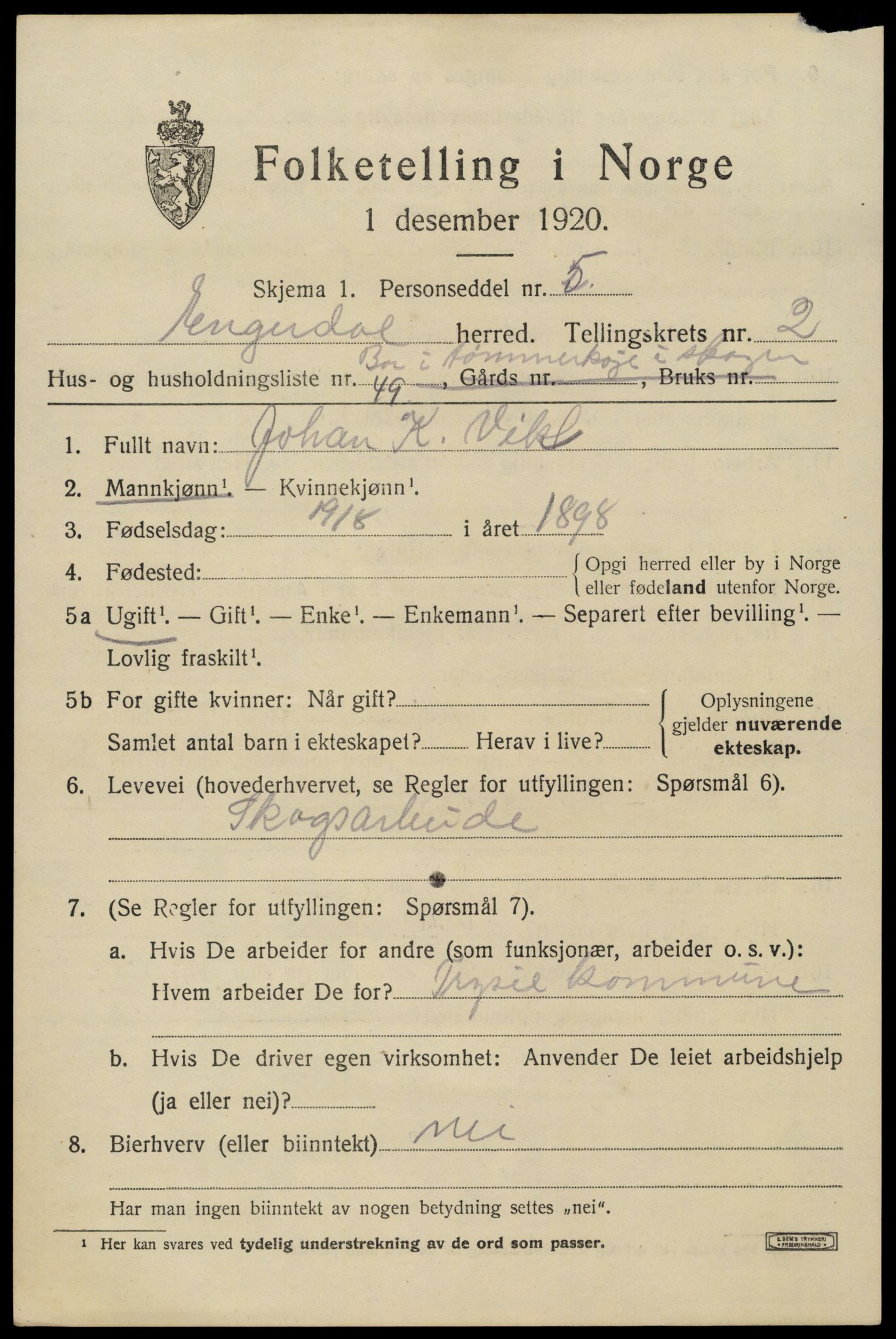 SAH, 1920 census for Engerdal, 1920, p. 1507