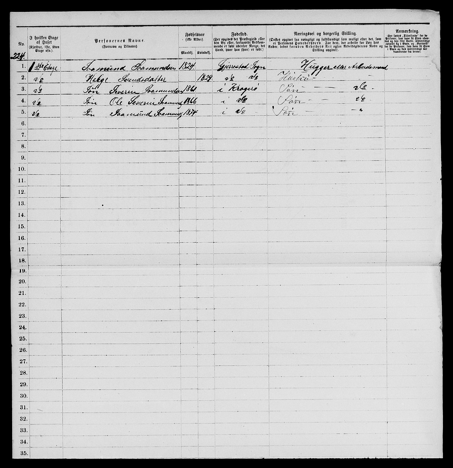 SAKO, 1885 census for 0801 Kragerø, 1885, p. 271