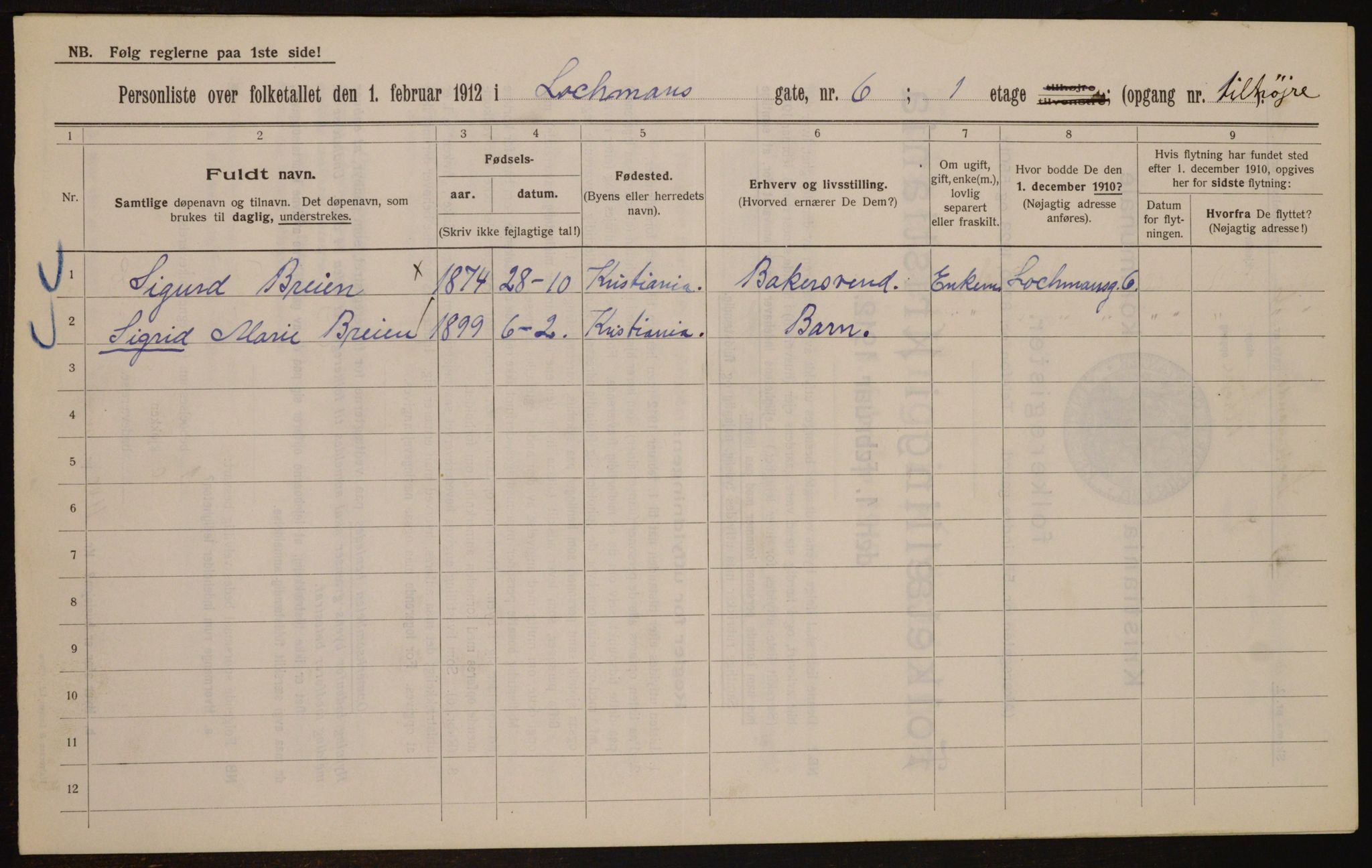 OBA, Municipal Census 1912 for Kristiania, 1912, p. 58706