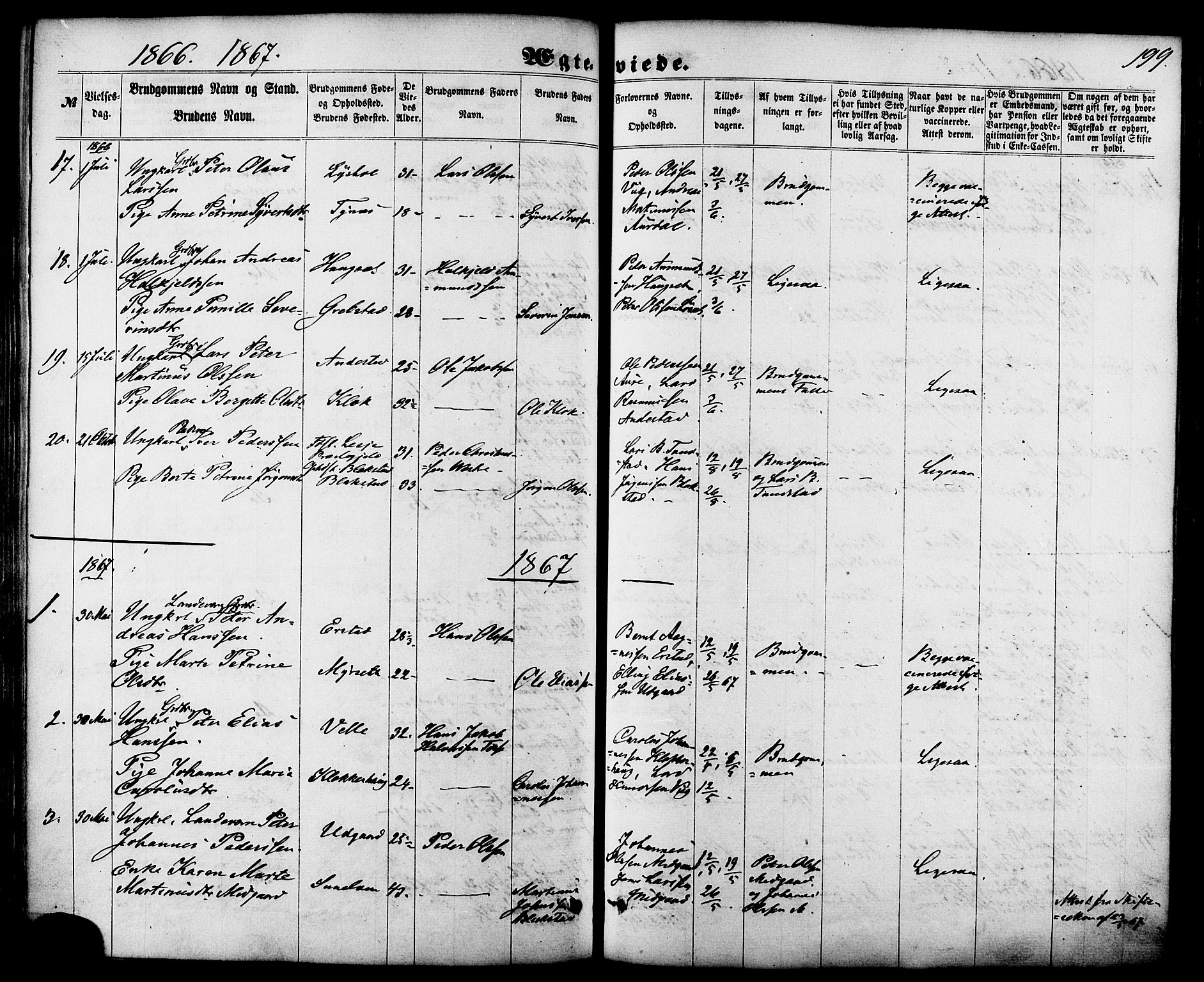 Ministerialprotokoller, klokkerbøker og fødselsregistre - Møre og Romsdal, SAT/A-1454/522/L0314: Parish register (official) no. 522A09, 1863-1877, p. 199