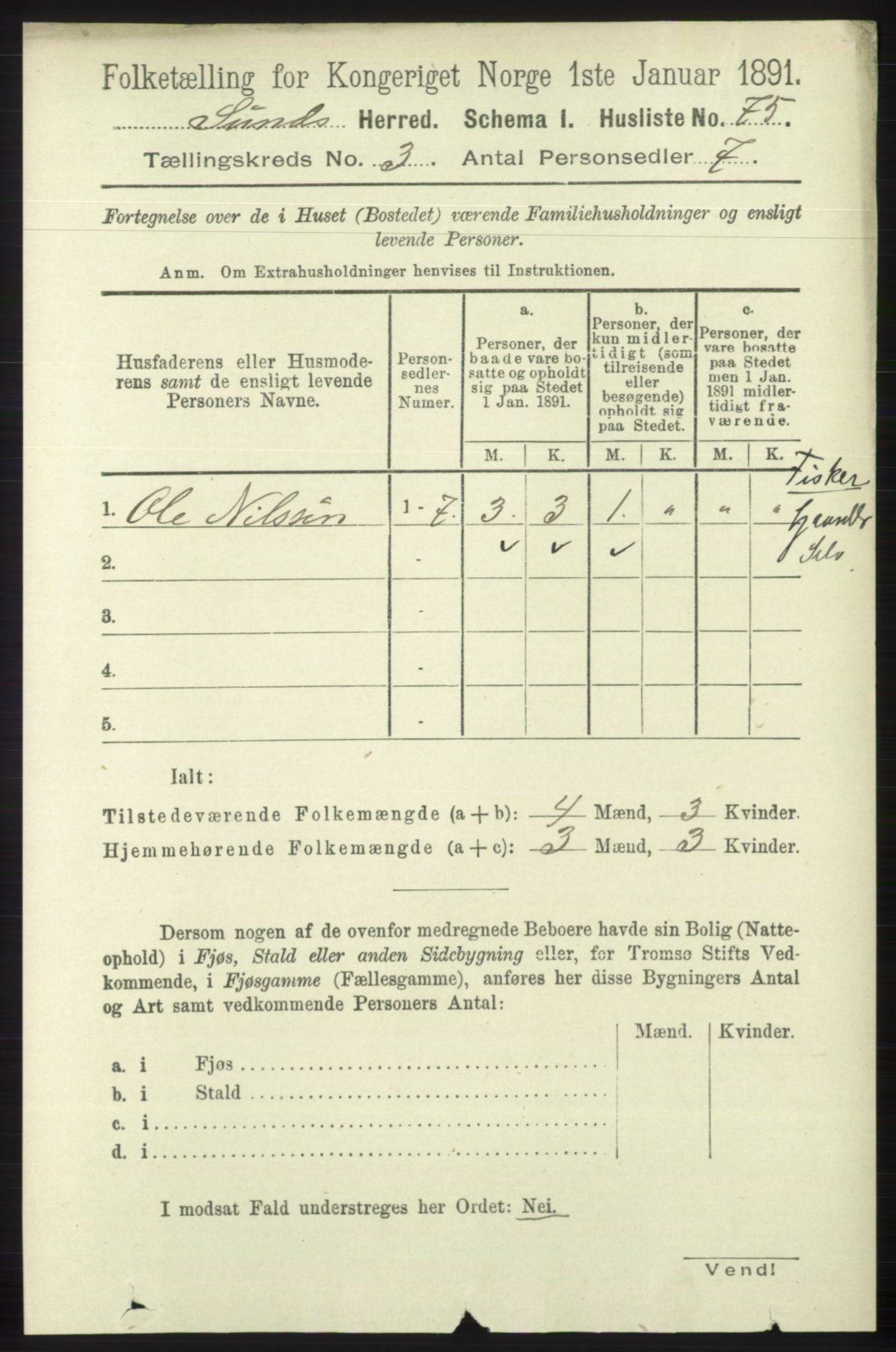 RA, 1891 census for 1245 Sund, 1891, p. 1204