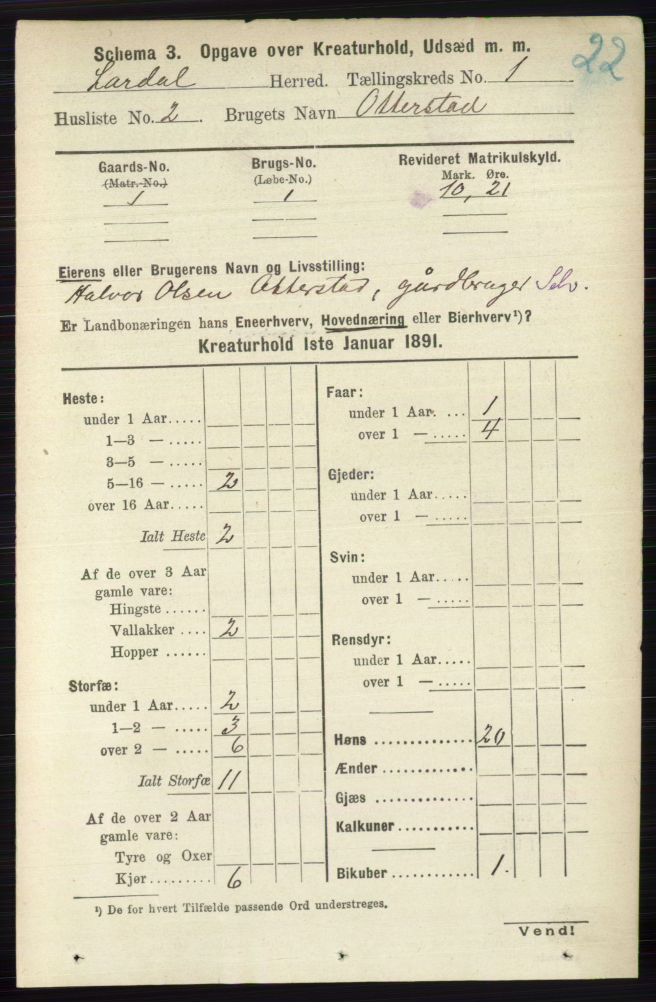 RA, 1891 census for 0728 Lardal, 1891, p. 3239