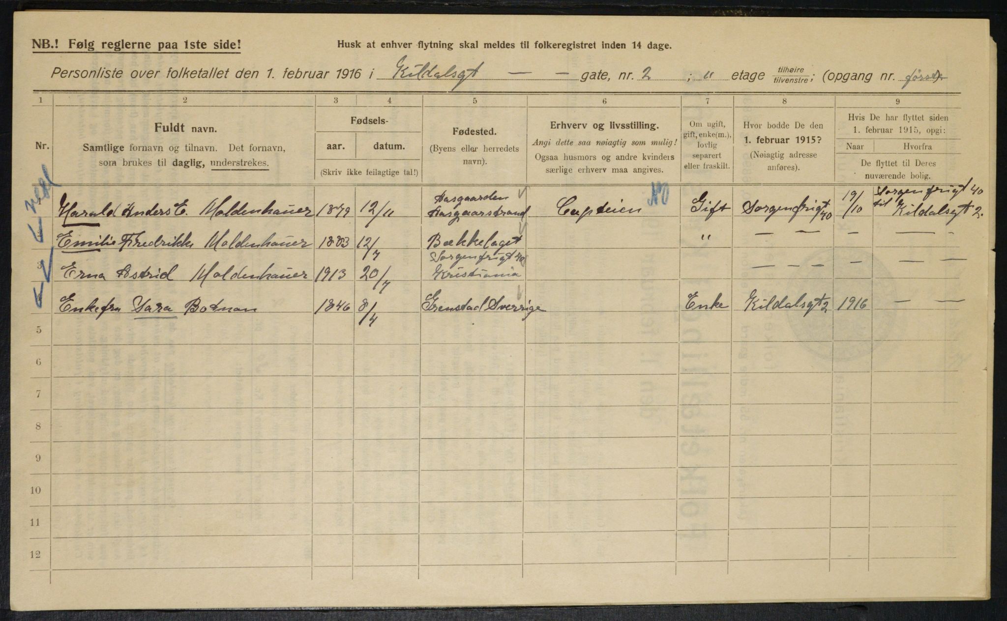 OBA, Municipal Census 1916 for Kristiania, 1916, p. 50612