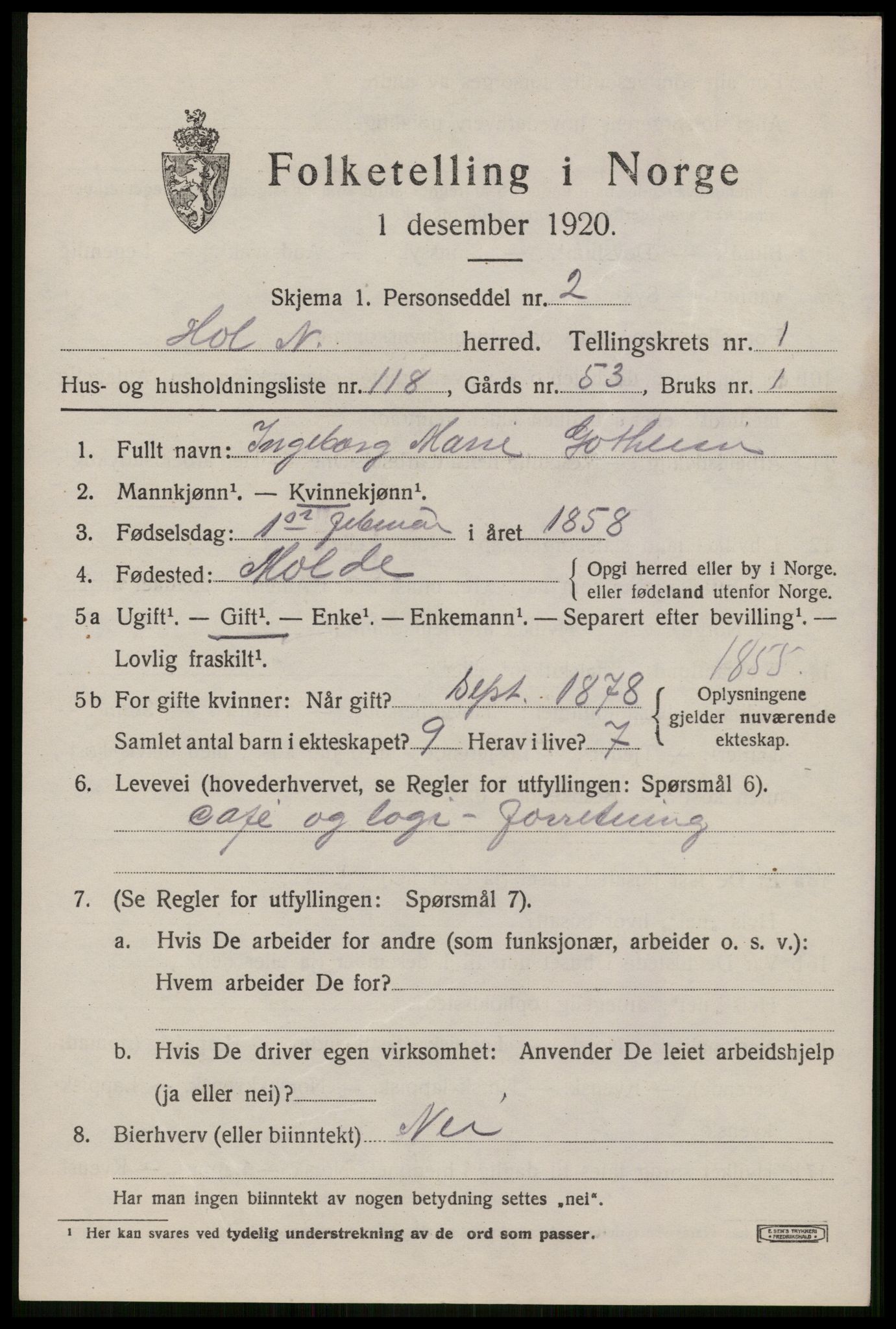 SAT, 1920 census for Hol, 1920, p. 1919