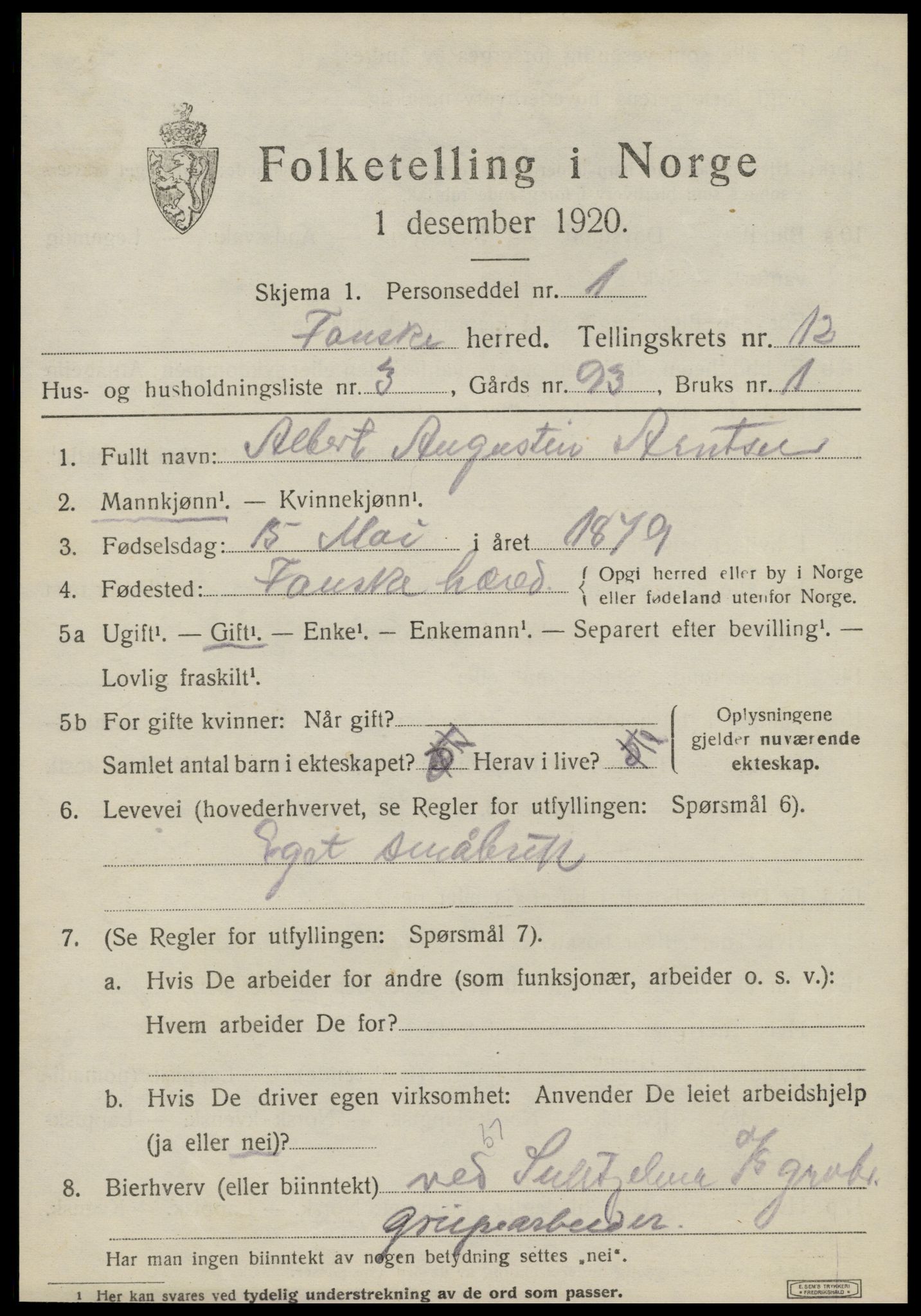 SAT, 1920 census for Fauske, 1920, p. 8194