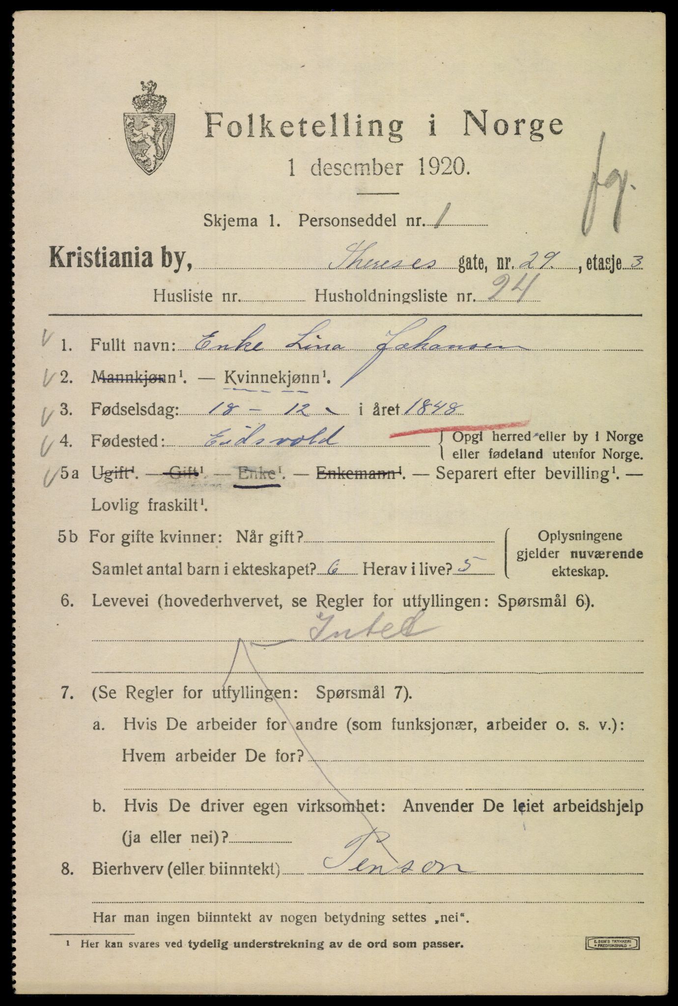 SAO, 1920 census for Kristiania, 1920, p. 569013