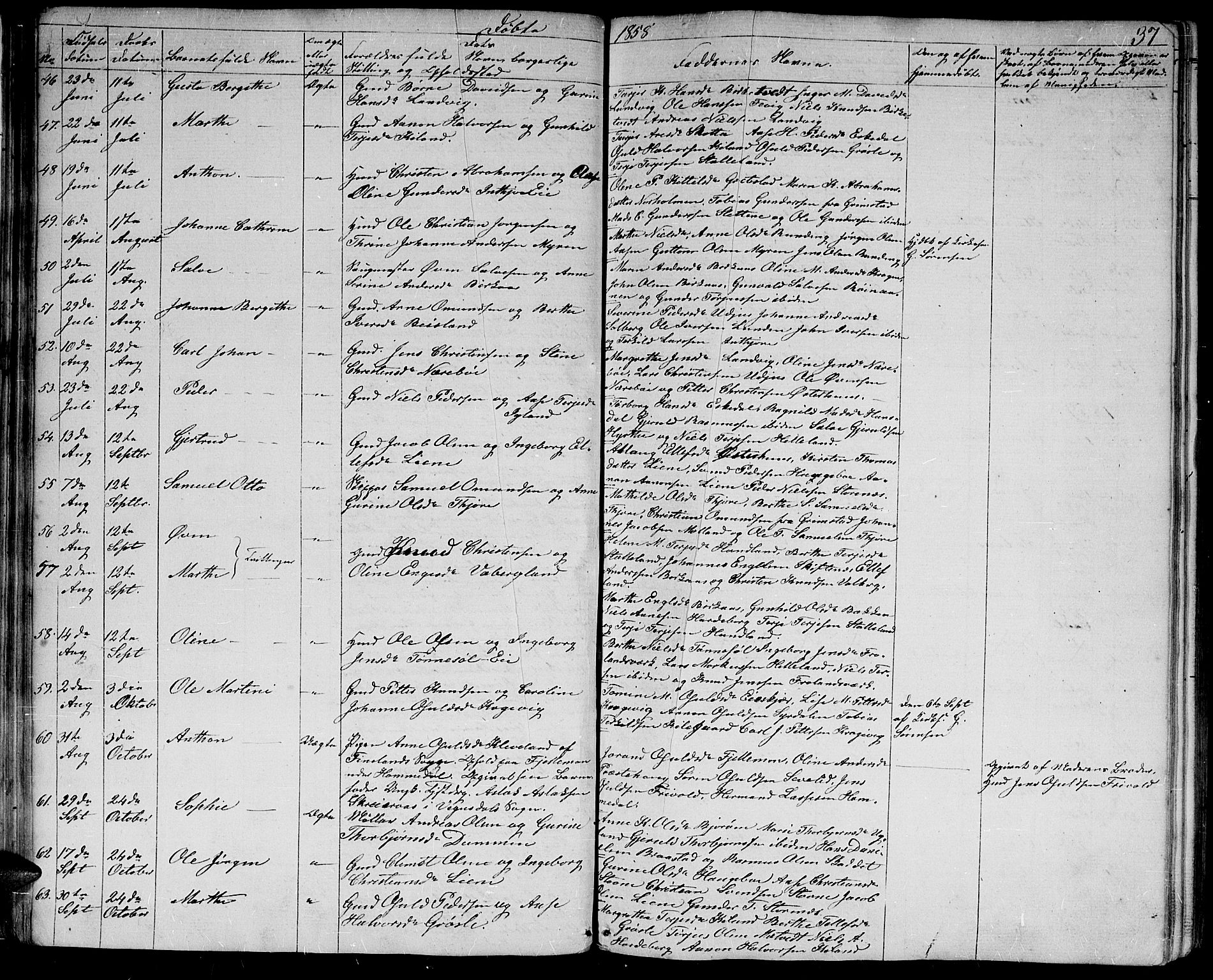 Hommedal sokneprestkontor, AV/SAK-1111-0023/F/Fb/Fbb/L0005: Parish register (copy) no. B 5, 1850-1869, p. 37