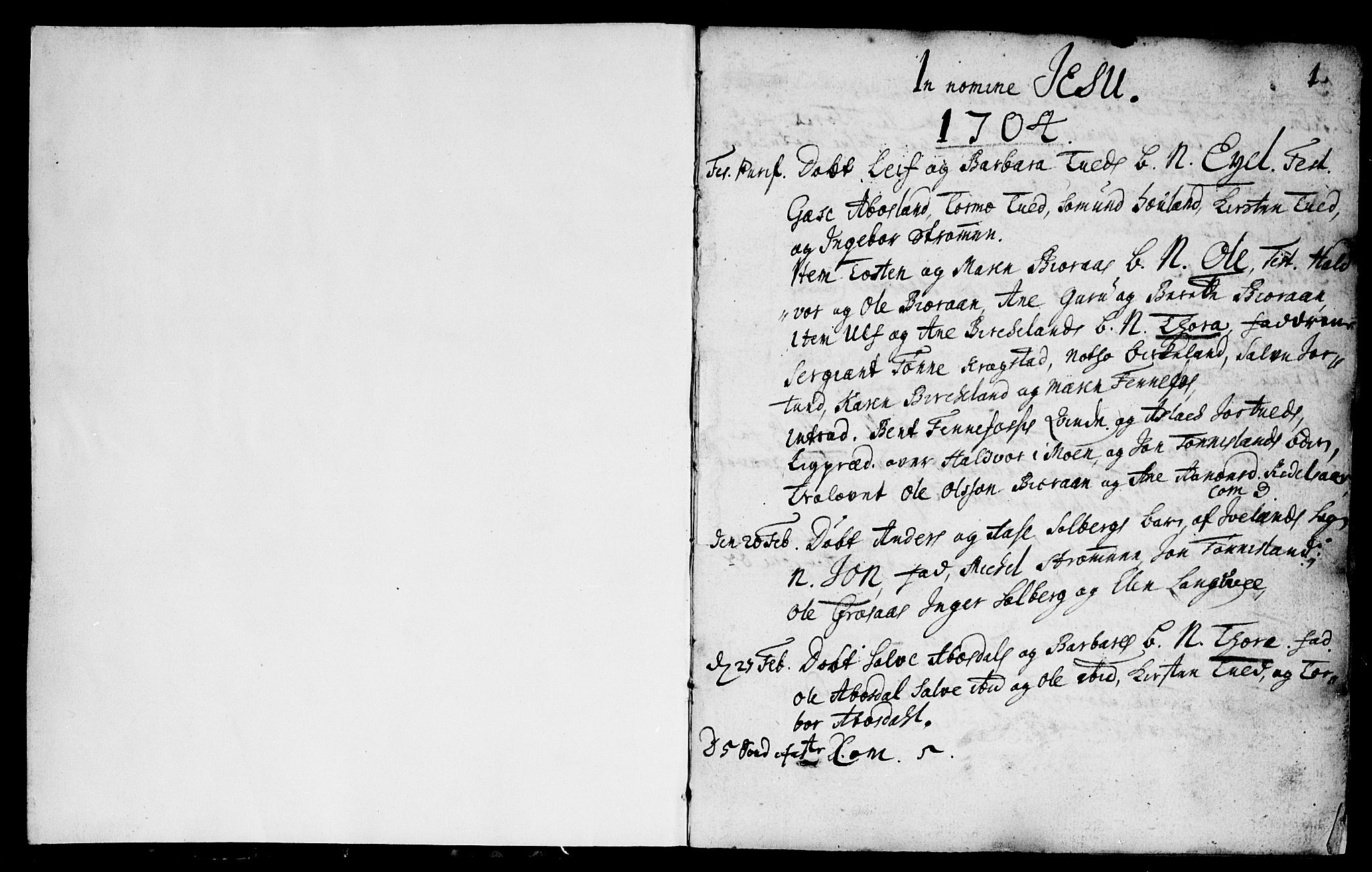 Evje sokneprestkontor, SAK/1111-0008/F/Fa/Fab/L0001: Parish register (official) no. A 1, 1704-1764, p. 0-1