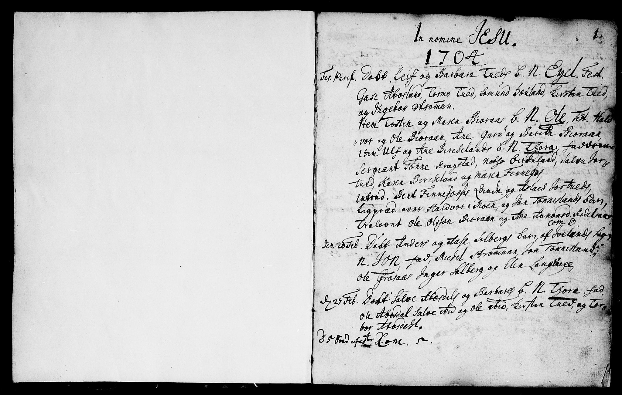 Evje sokneprestkontor, AV/SAK-1111-0008/F/Fa/Fab/L0001: Parish register (official) no. A 1, 1704-1764, p. 0-1