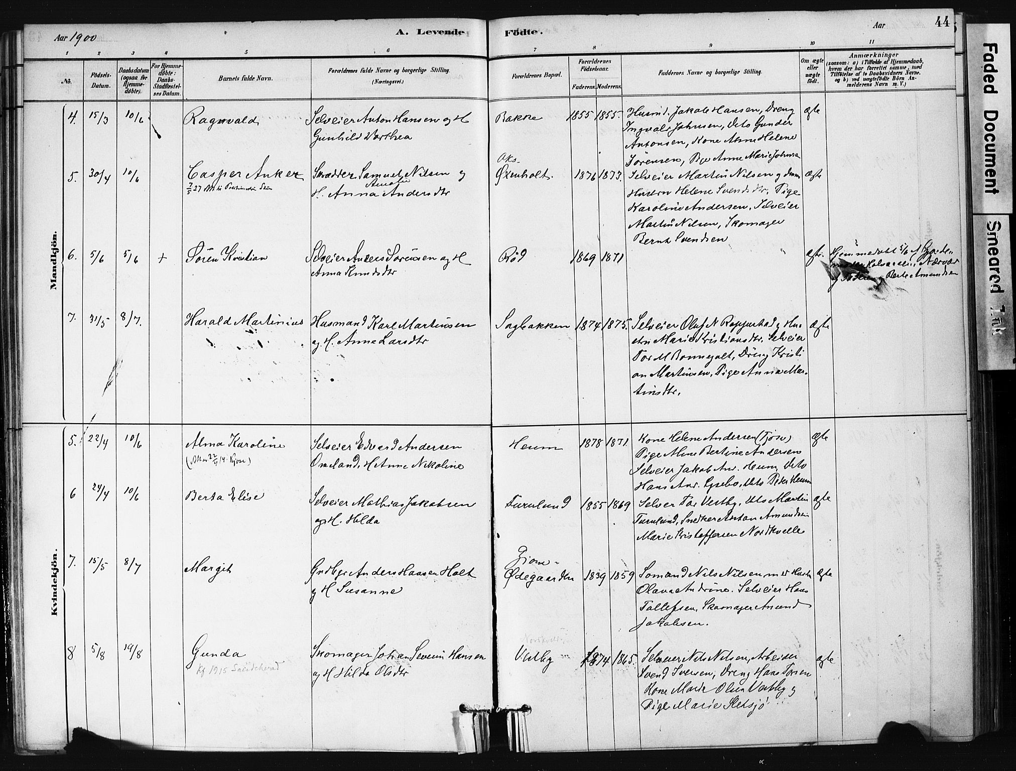Hedrum kirkebøker, AV/SAKO-A-344/F/Fb/L0001: Parish register (official) no. II 1, 1881-1905, p. 44
