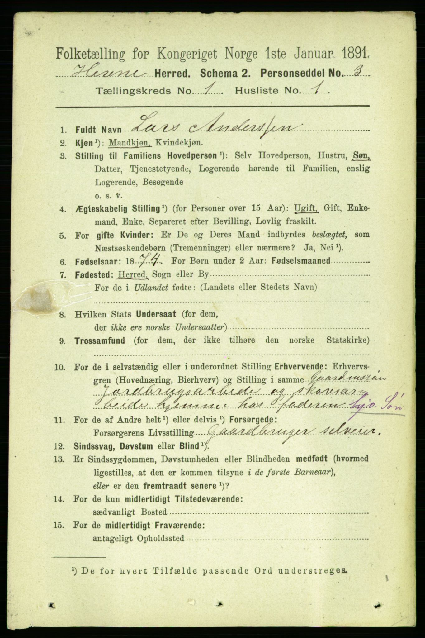 RA, 1891 census for 1612 Hemne, 1891, p. 117