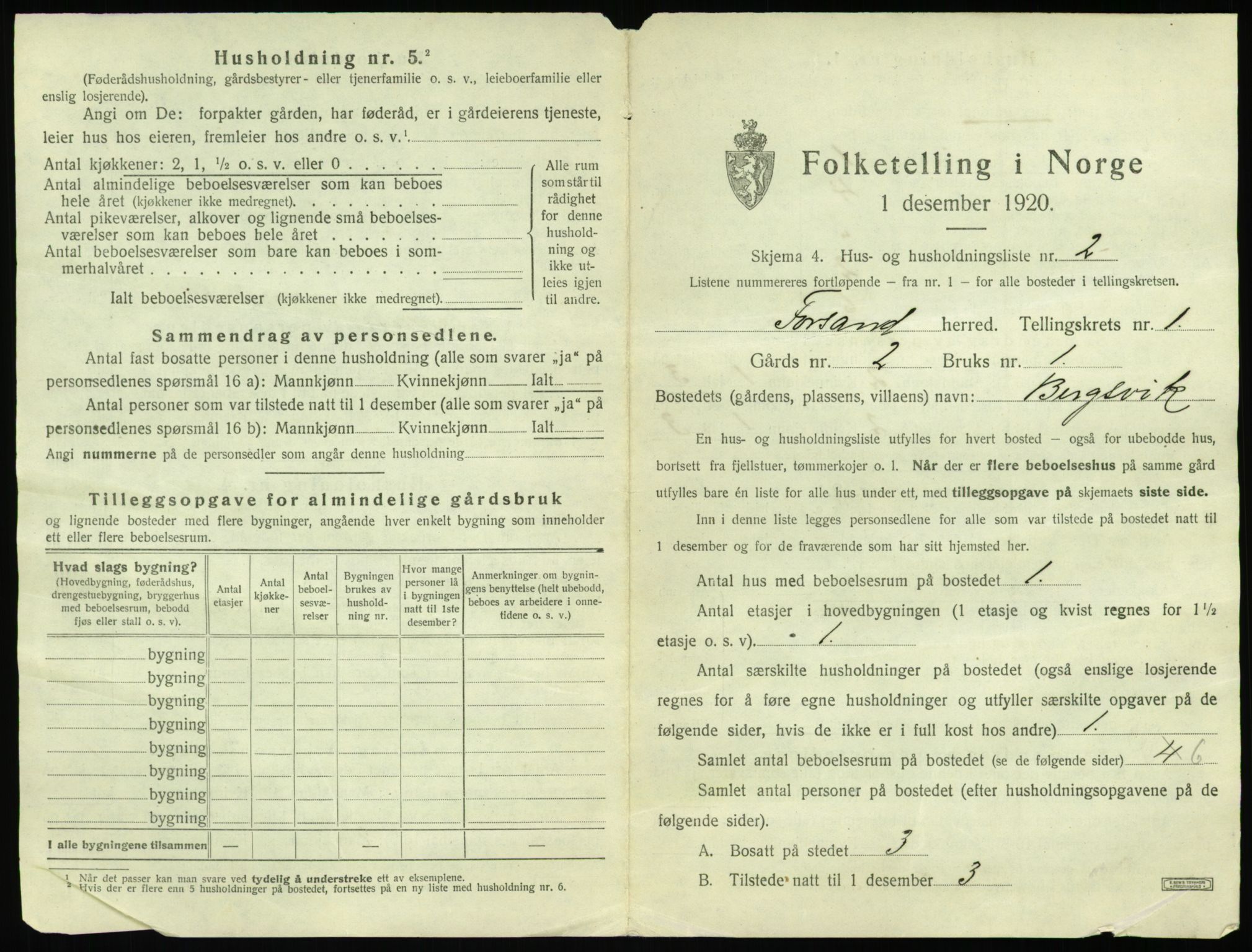 SAST, 1920 census for Forsand, 1920, p. 41