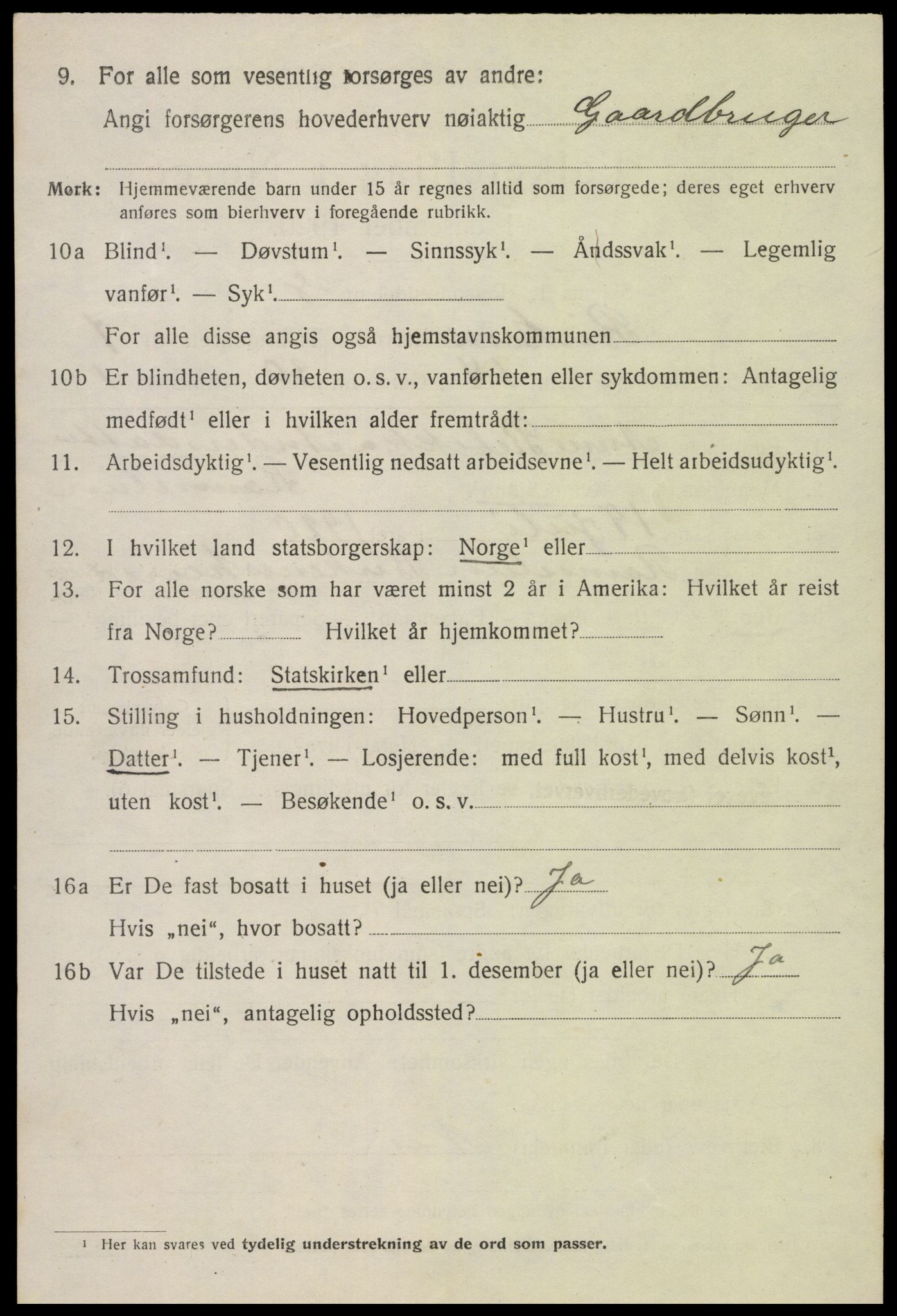 SAK, 1920 census for Birkenes, 1920, p. 4122