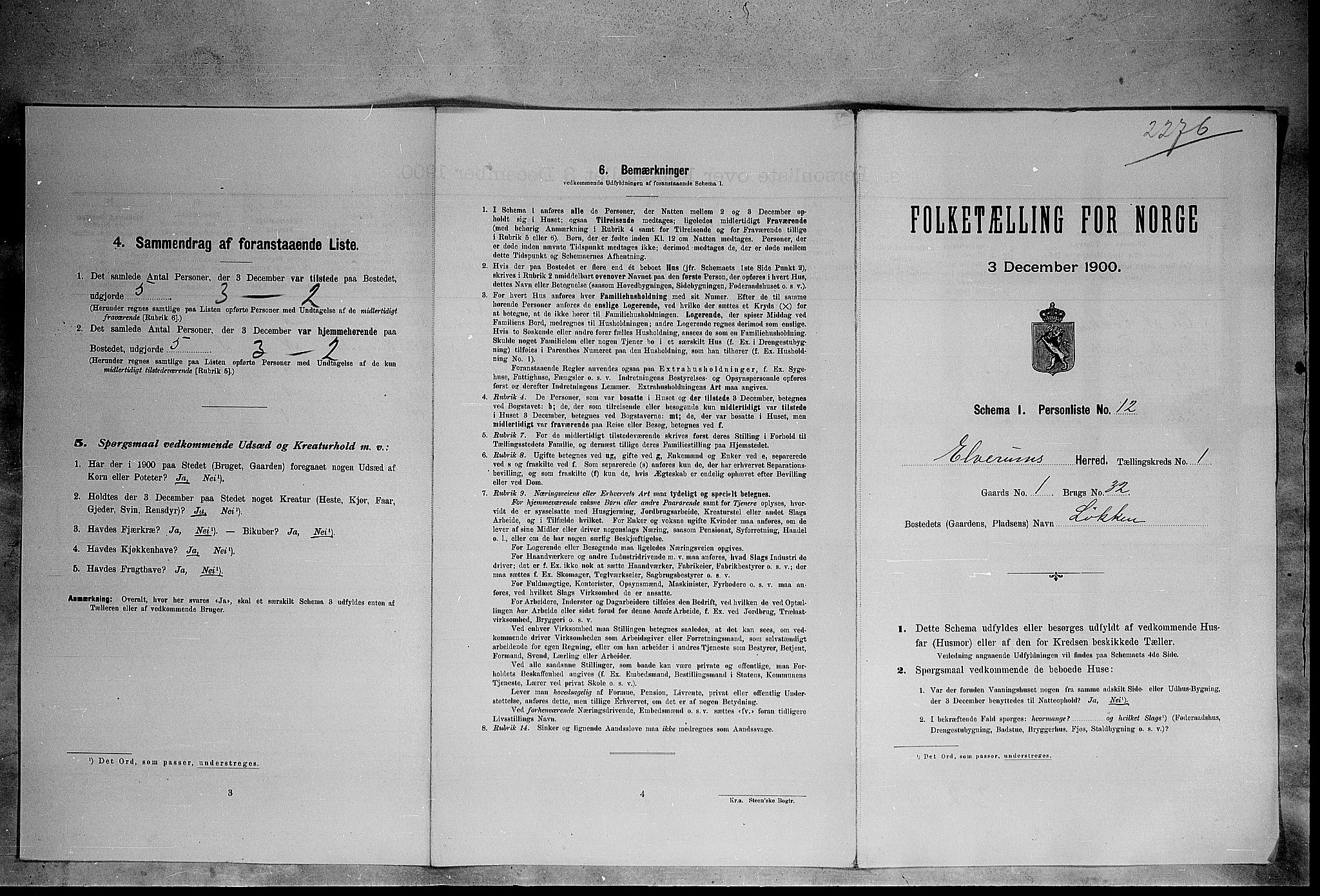 SAH, 1900 census for Elverum, 1900, p. 256