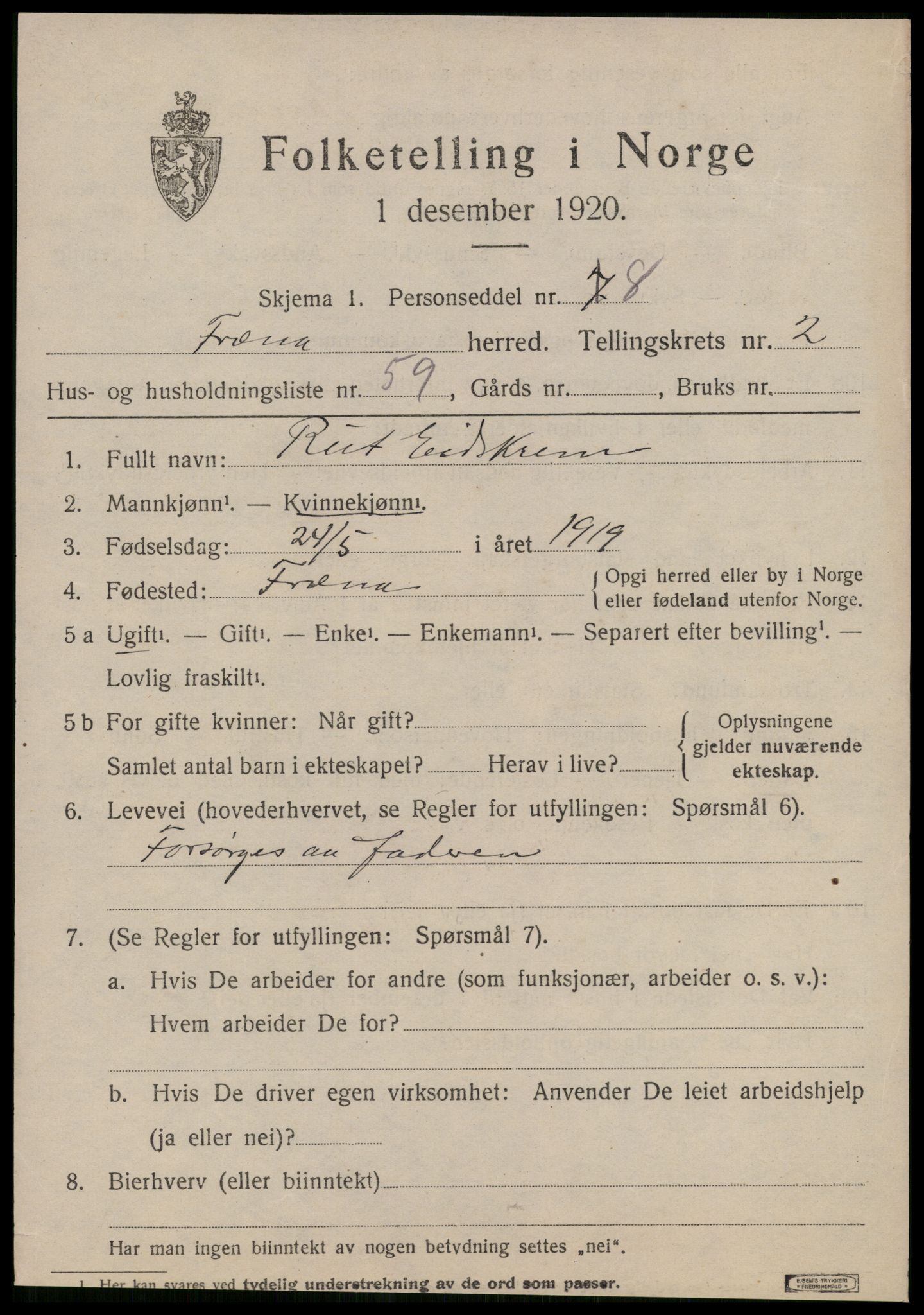 SAT, 1920 census for Fræna, 1920, p. 2299